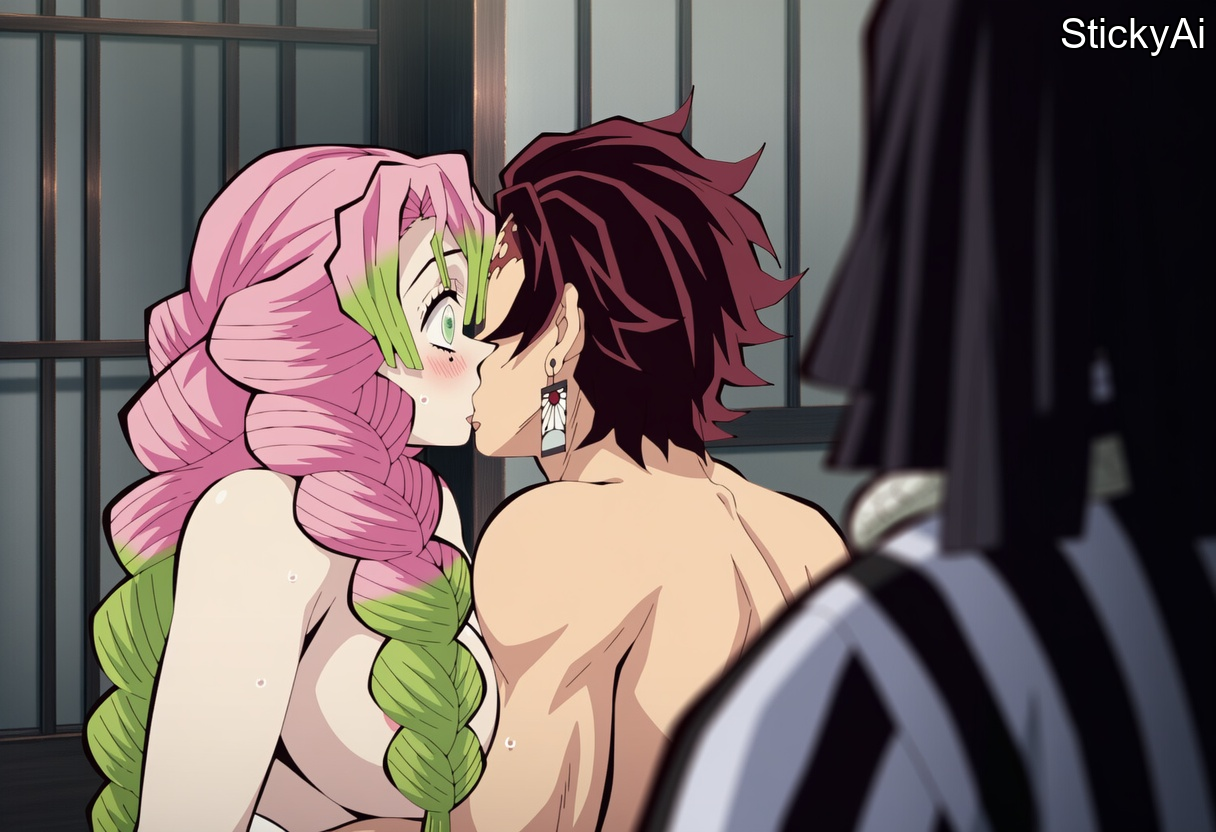 accurate art style, age difference, ai generated, anime coloring, caught, caught cheating, caught in the act, caught off guard, cheating, completely nude, demon slayer, implied cheating, implied sex, in heat, indoors, kamado tanjirou, kanroji mitsuri, kimetsu no yaiba, mature female, mitsuri kanroji, netorare, nipples, ntr, nude, nude female, nude male, obani iguro, older female, older female and younger male, sex, stickyai, tanjiro kamado, walk-in, walked in on