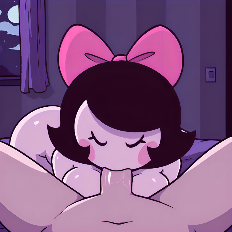 1boy, ai generated, bed, bedroom, big breasts, black hair, blowjob, blush stickers, bow in hair, closed eyes, clouds, eyelashes, female, female focus, friday night funkin, friday night funkin mod, girl (sock.clip), indoors, kneeling, legs spread, male, male pov, moon, moonlight, naked, night, night sky, nude, on bed, oral, pink blush, pink bow, pink skin, pixai, shortstack, stars, sucking, sucking penis, twinsomnia, window
