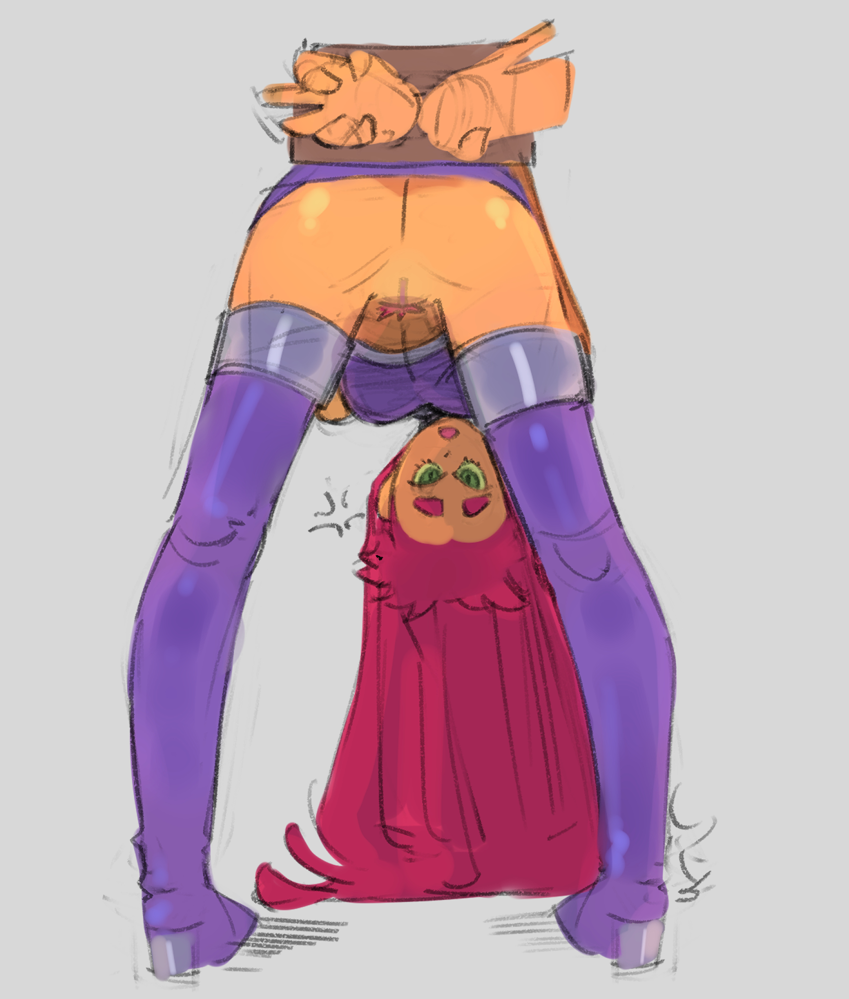 1girls, bent over, cartoon network, dc comics, pussy, red hair, skuunk02, starfire, starfire (teen titans), teen titans, teen titans (television series)