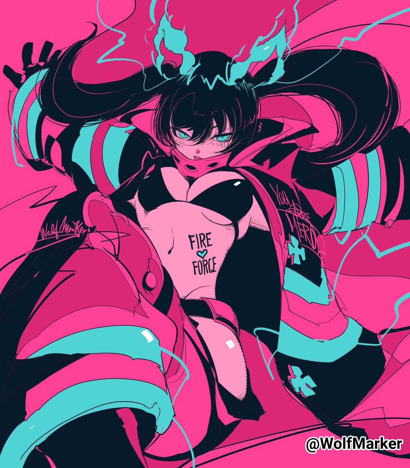 1girls 2d 2d_(artwork) 2d_artwork alternate_color alternate_color_scheme artist_signature belly belly_button big_breasts bikini bikini_top black-haired_female black_bikini black_bikini_top black_hair black_swimsuit black_swimwear blue-eyed_female blue_eyes body_writing breasts busty busty_female busty_girl busty_teen cleavage curvaceous curvaceous_body curvaceous_female curvaceous_figure curvaceous_hips curvaceous_teen curvy curvy_body curvy_female curvy_figure curvy_hips curvy_teen digital digital_art digital_drawing digital_drawing_(artwork) digital_media digital_media_(artwork) drawing en'en_no_shouboutai enen_no_shouboutai female female_focus female_only fingers fire fire_ears fire_force fire_tail firefighter firefighter_coat firefighter_helmet firefighter_jacket firefighter_uniform flames freckles freckles_on_face frecklesfreckle hair_between_eyes high_resolution highres hourglass_figure inframammary_fold inguinal_crease inguinal_ligament kotatsu_tamaki large_boobs large_breasts lean_figure long_hair looking_at_viewer midriff narrow_waist navel neck_guard pink_background pyrokinesis simple_background slender_body slender_waist slim_waist solo string_bikini swimsuit swimwear teenage_tits twintails twintails_(hairstyle) upper_body white_background wide_hips wolfmarker writing writing_on_belly writing_on_body writing_on_skin