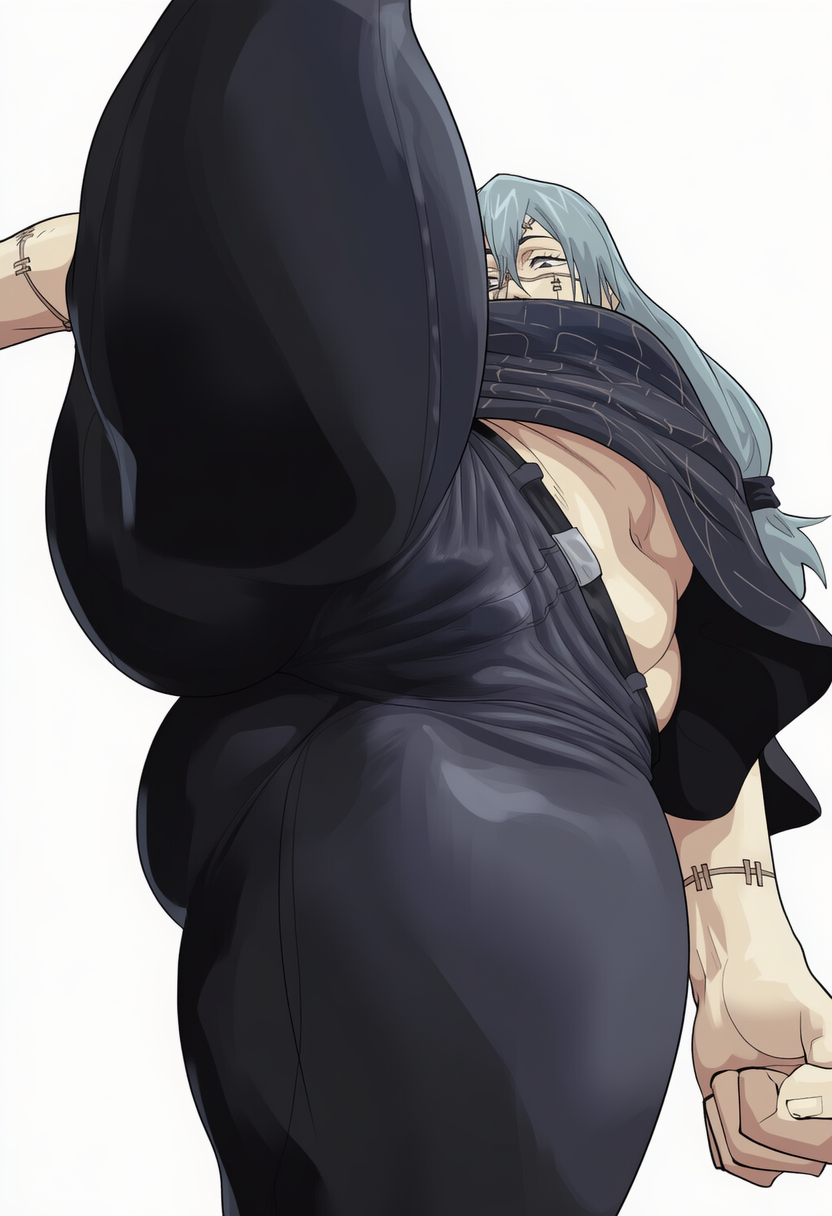 ai generated, chubby, femboy, jujutsu kaisen, mahito (jujutsu kaisen), split, splits, thick thighs, voriksan