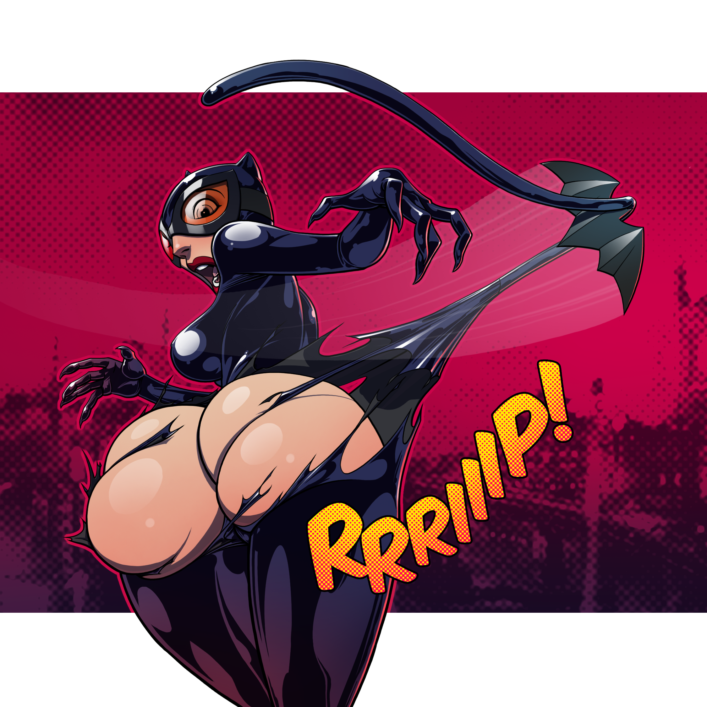 ass, assisted exposure, batarang, batman (series), big ass, big butt, blush, catwoman, dc, dc comics, embarrassed, embarrassed naked female, embarrassed nude female, enf, exposed ass, female, gao23, large ass, looking back, naked, nude, ripped clothes, ripped clothing, selina kyle, solo, stripped, wardrobe malfunction