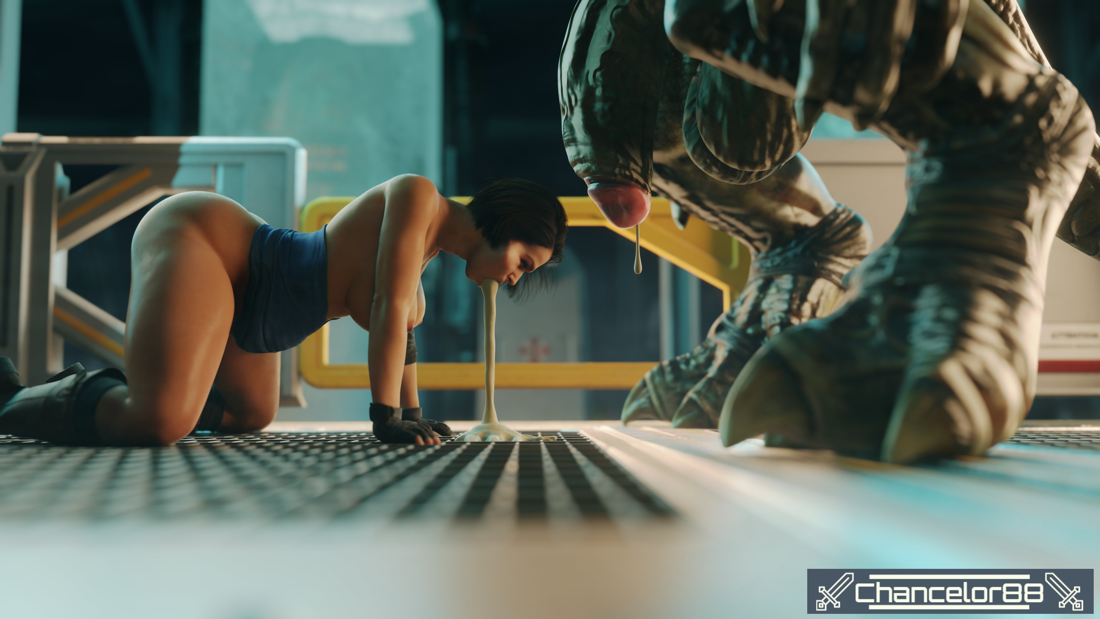 1boy, 1girls, 1monster, 3d, breasts, busty, capcom, chancelor88, cum inflation, female, female focus, hourglass figure, huge monster, jill valentine, jill valentine (sasha zotova), larger male, male, monster, no eyewear, resident evil, resident evil 3, resident evil 3 remake, sex, size difference, smaller female, smaller human, tagme, tlaloc, wide hips
