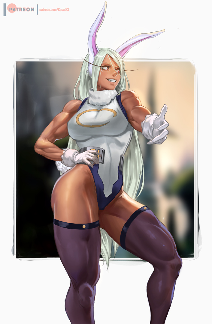 1girls abs dark-skinned_female dark_skin female female_only fully_clothed kasai_x3 lejeanx3 miruko muscles muscular muscular_female my_hero_academia rumi_usagiyama solo thighhighs