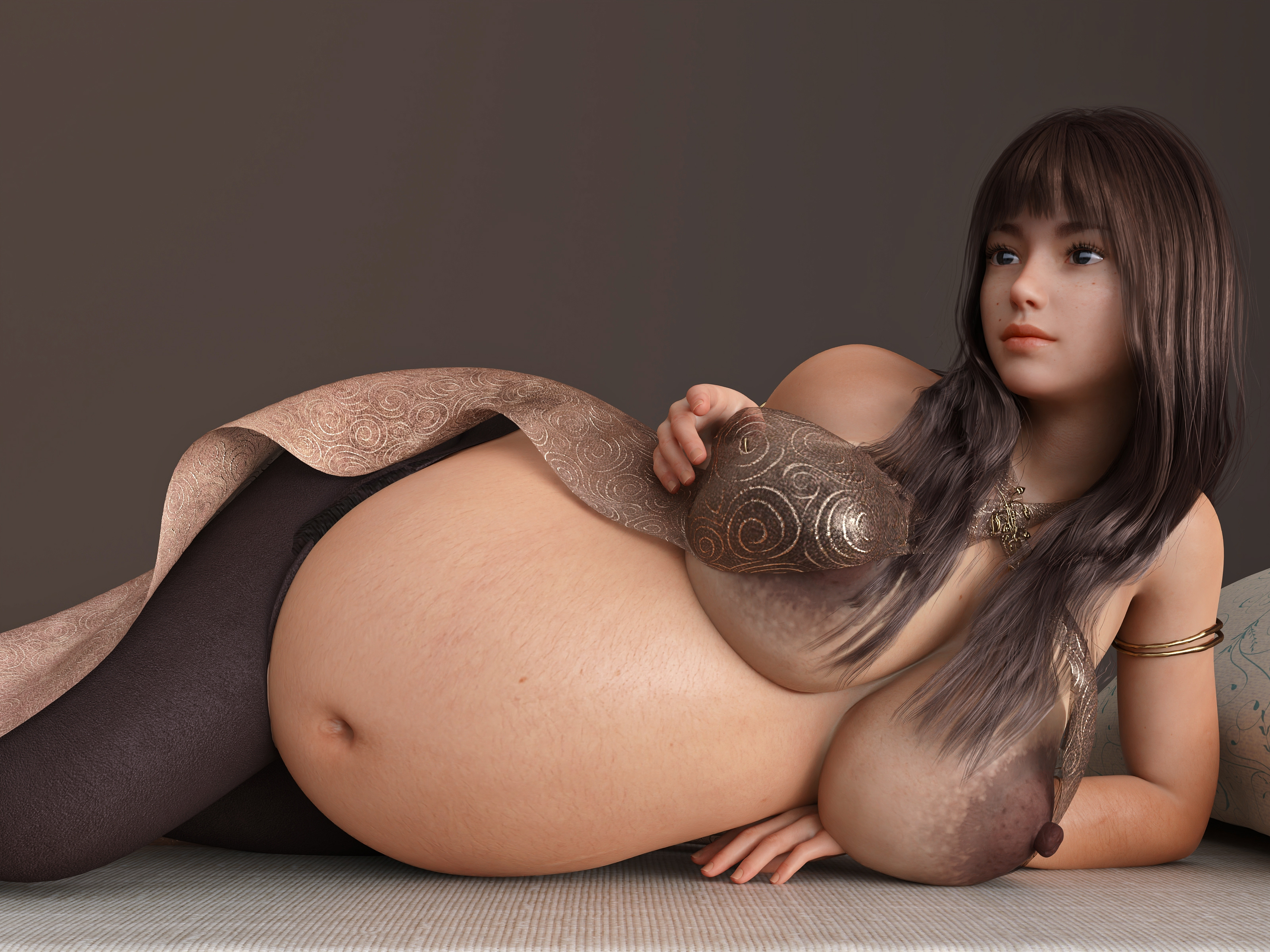 1girls, 3d, areolae, baritatsu, big breasts, breasts, dark areola, dark nipples, female, female only, huge belly, large breasts, nipples, pregnant, ready to pop, solo