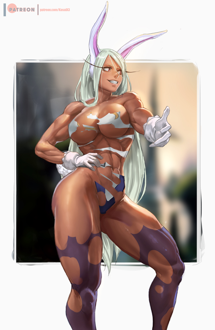 1girls abs big_breasts breasts cleavage dark-skinned_female dark_skin female female_only kasai_x3 large_breasts lejeanx3 miruko muscles muscular muscular_female my_hero_academia rumi_usagiyama solo thighhighs torn_clothes