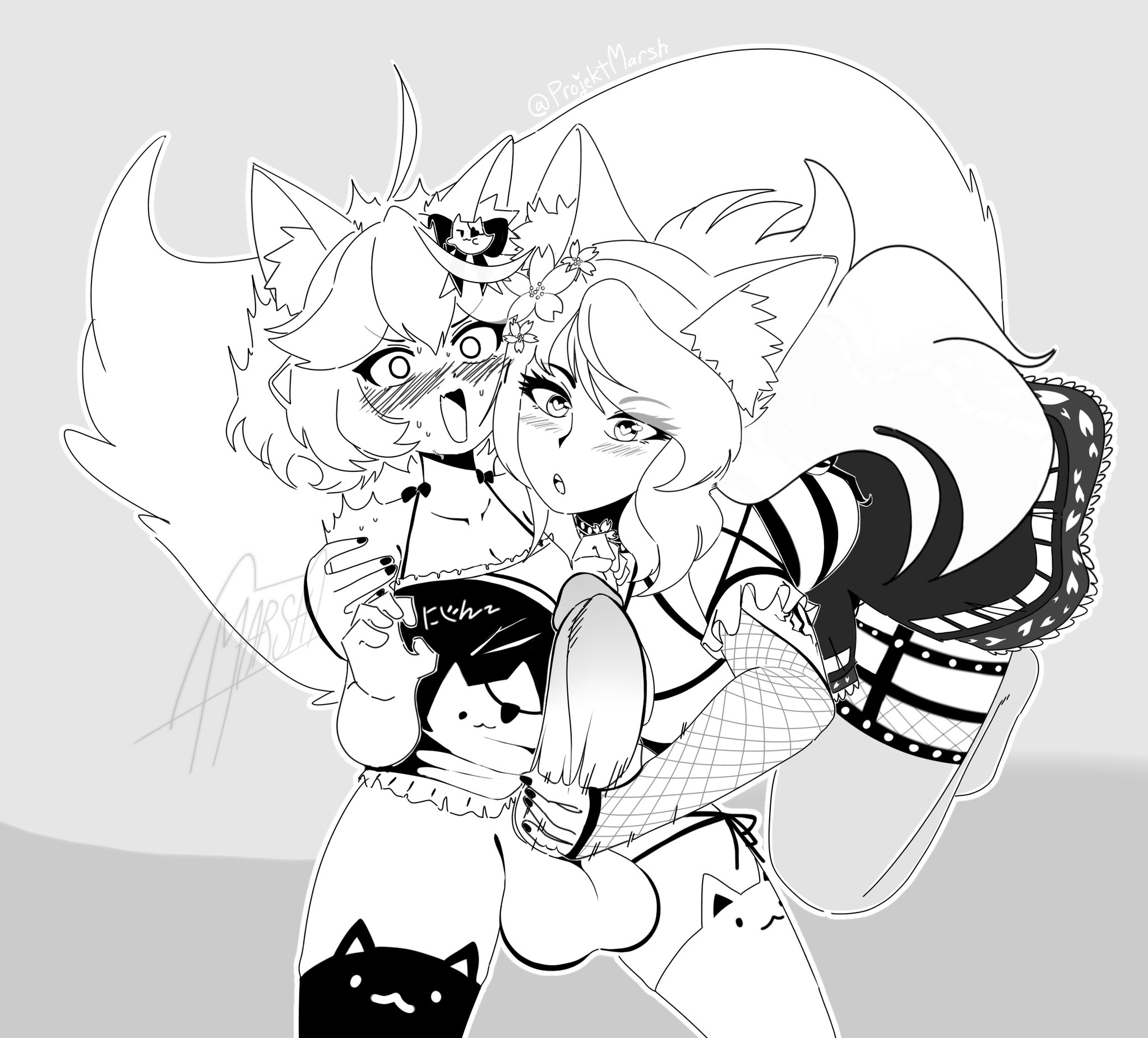 1futa, 1girls, animal ears, balls, balls under clothes, bottomless skirt, breasts, cat girl, catgirl, cleavage, duo, embarrassed, erection, erection under clothes, erection under skirt, female, female on futa, flustered, futanari, grabbing penis, handjob, heart-shaped pupils, humanoid, humanoid penis, hyper, hyper balls, hyper penis, intersex, looking at penis, medium breasts, nyatasha nyanners, penis, penis awe, penis grab, penis out, penis under clothes, penis under skirt, projektmarsh, silvervale, skirt, skirt lift, surprised, thighhighs, virtual youtuber, wide hips
