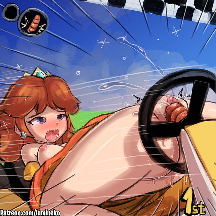 1girls 2019 blush breasts clothed_masturbation clothing dildo dress driving female female_ejaculation human looking_pleasured lumineko mario_(series) mario_kart masturbation nintendo pale_skin princess_daisy pussy pussy_juice squirting steering_wheel tagme vaginal vehicle wheel