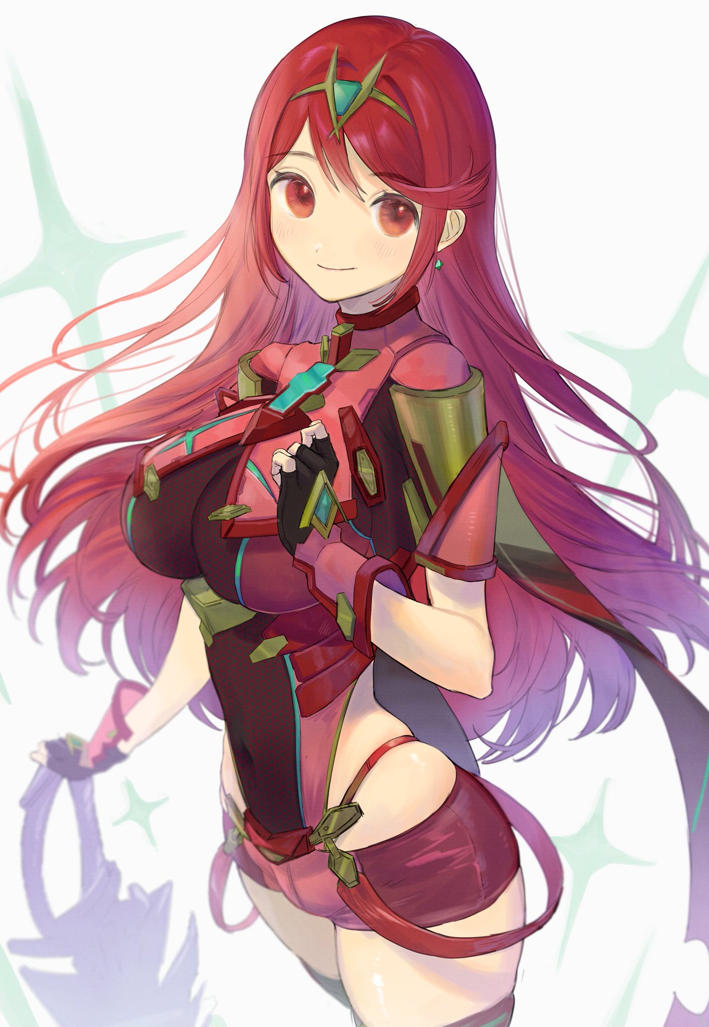 1girls, alternate hairstyle, earrings, female, female only, fujie-yz, horny, long hair, nintendo, one-piece swimsuit, pyra, red eyes, red hair, solo, solo female, swimsuit, tagme, xenoblade (series), xenoblade chronicles 2