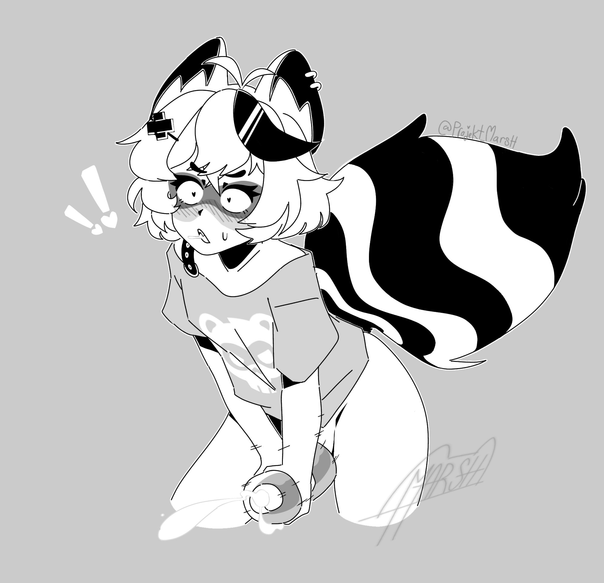 !, 1futa, animal ears, animal humanoid, artificial vagina, bottomless, clothed, clothing, cum, ejaculation, female, futa only, futanari, heart-shaped pupils, humanoid, humanoid penis, indie virtual youtuber, intersex, masturbation, onahole, open mouth, orgasm, partially clothed, penetrable sex toy, penis, projektmarsh, raccoon, raccoon girl, snuffy, solo, striped tail, surprised, virtual youtuber