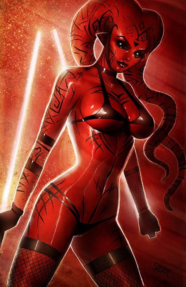 1girls alien alien_humanoid arm_tattoo bikini black_bikini darth_talon female female_only fishnets gloves holding_object holding_sword holding_weapon humanoid leg_tattoo lekku looking_at_viewer nathan_szerdy red_lightsaber red_skin shiny_skin sith solo standing star_wars star_wars_legends sword tagme tattoo twi'lek weapon white_eyes