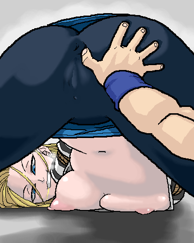 android_18 anus blonde_hair blue_eyes bondage cameltoe dragon_ball grabbing_ass panting puffy_nipples rope short_hair son_goku sorashu spread_anus spread_legs tied