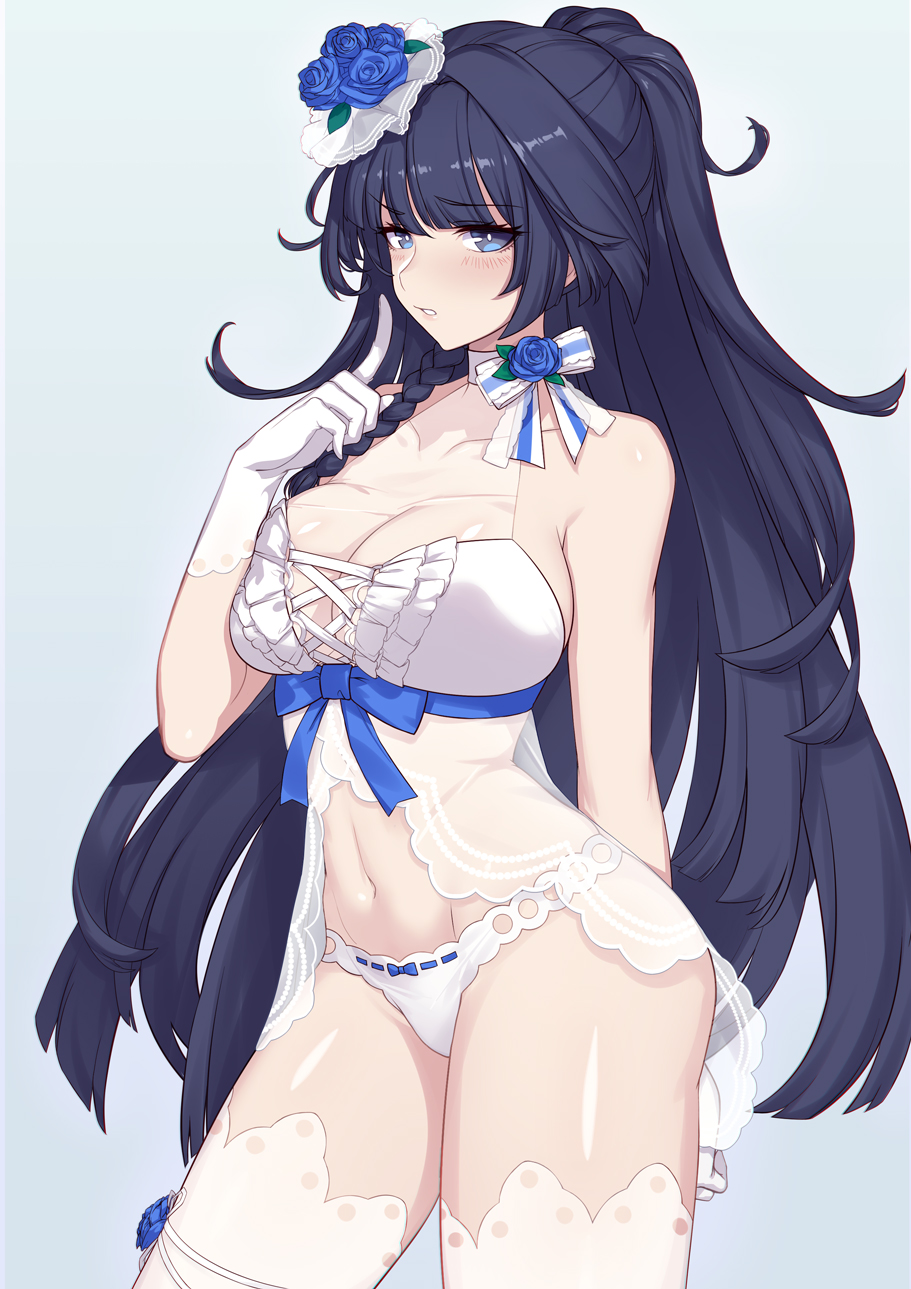 big_breasts evan_yang honkai_impact_3rd legwear long_hair raiden_mei underwear wedding_dress