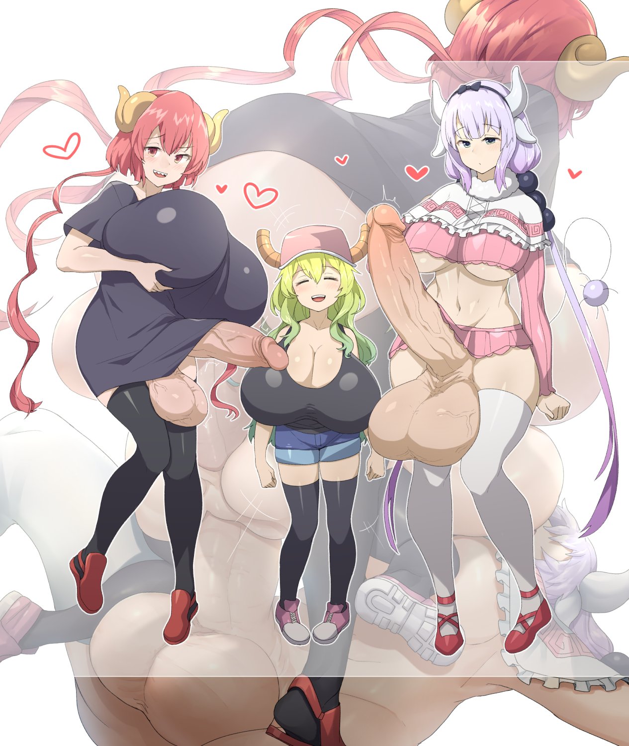 1girls, 2futas, aged up, alternate body type, anal sex, balls, big dom small sub, breasts, double penetration, erection, female, femsub, full-package futa, futa on female, futadom, futanari, huge breasts, huge cock, human, humanoid, humanoid penis, ilulu (dragon maid), intersex, kanna kamui, larger futa, light skin, miss kobayashi's dragon maid, multiple futa, pale skin, penetration, penis, penis longer than knee, pussy, quetzalcoatl (dragon maid), role reversal, sex, shoes, sinensian, size difference, smaller female, sneakers, testicles, thighhighs, throbbing penis, top heavy, uncensored, vaginal penetration
