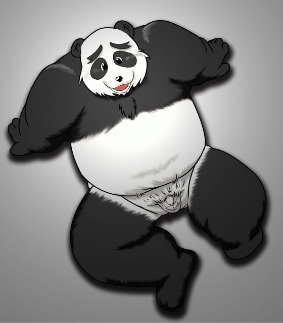 2007 anthro balls black_body black_fur black_nose fur genitals giant_panda kemono kiyo male mammal micropenis overweight overweight_anthro overweight_male penis sitting small_penis solo ursid white_body white_fur