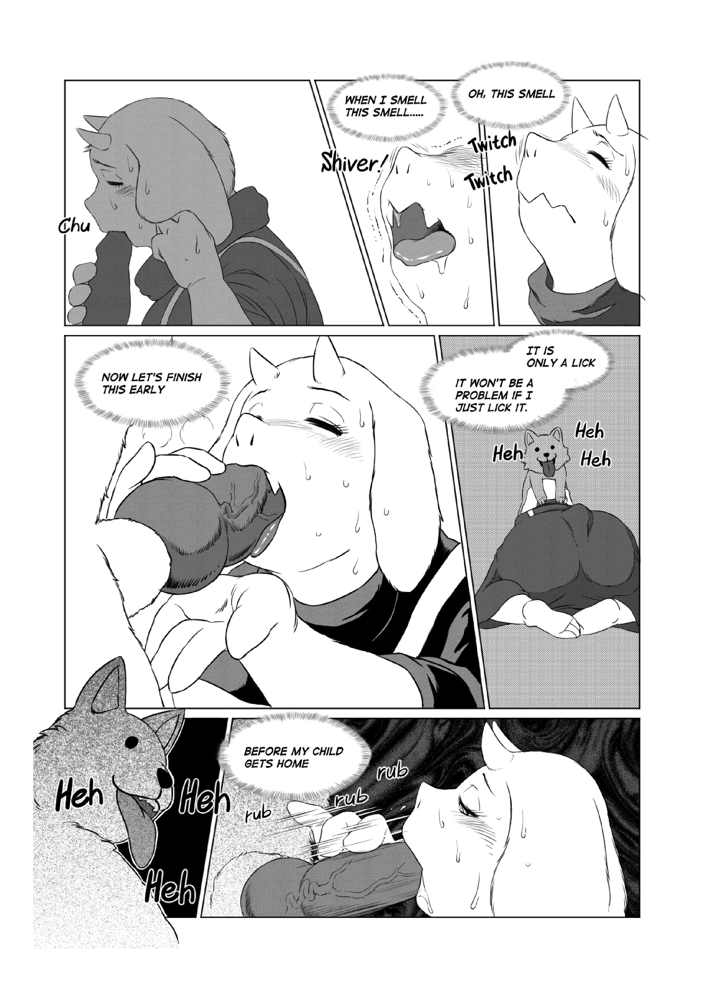 1girls, annoying dog (undertale), aoino broome, blowjob, canine, canine penis, cock worship, comic, comic page, dog, fellatio, female, goat, male, oral, oral sex, penis, red eyes, straight, text, toriel, undertale, white fur, zoophilia