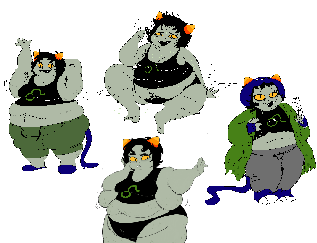 1girls armpit_hair barefoot breasts chubby_female female_leg_hair hairy_legs hairy_pussy homestuck nepeta_leijon obese overweight overweight_female solo sweat weight_gain