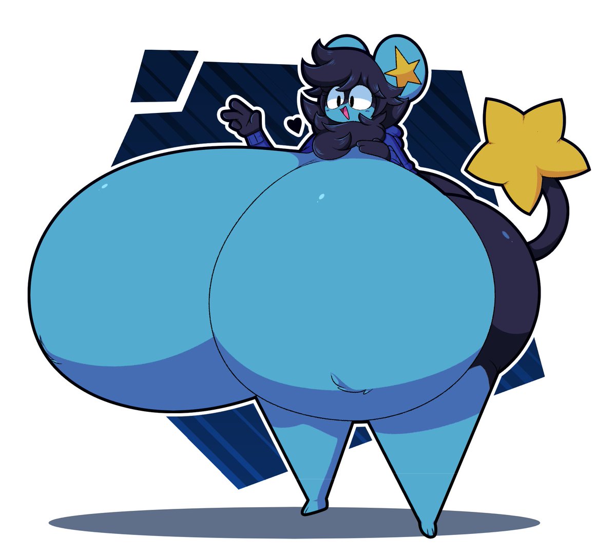 anthro dewbber female fluffy furry game_freak huge_breasts hyper hyper_ass hyper_breasts large_ass large_breasts larger_female luxray mane nintendo pokemon pokemon_(species) simple_background simple_eyes simple_shading solo star star_tail