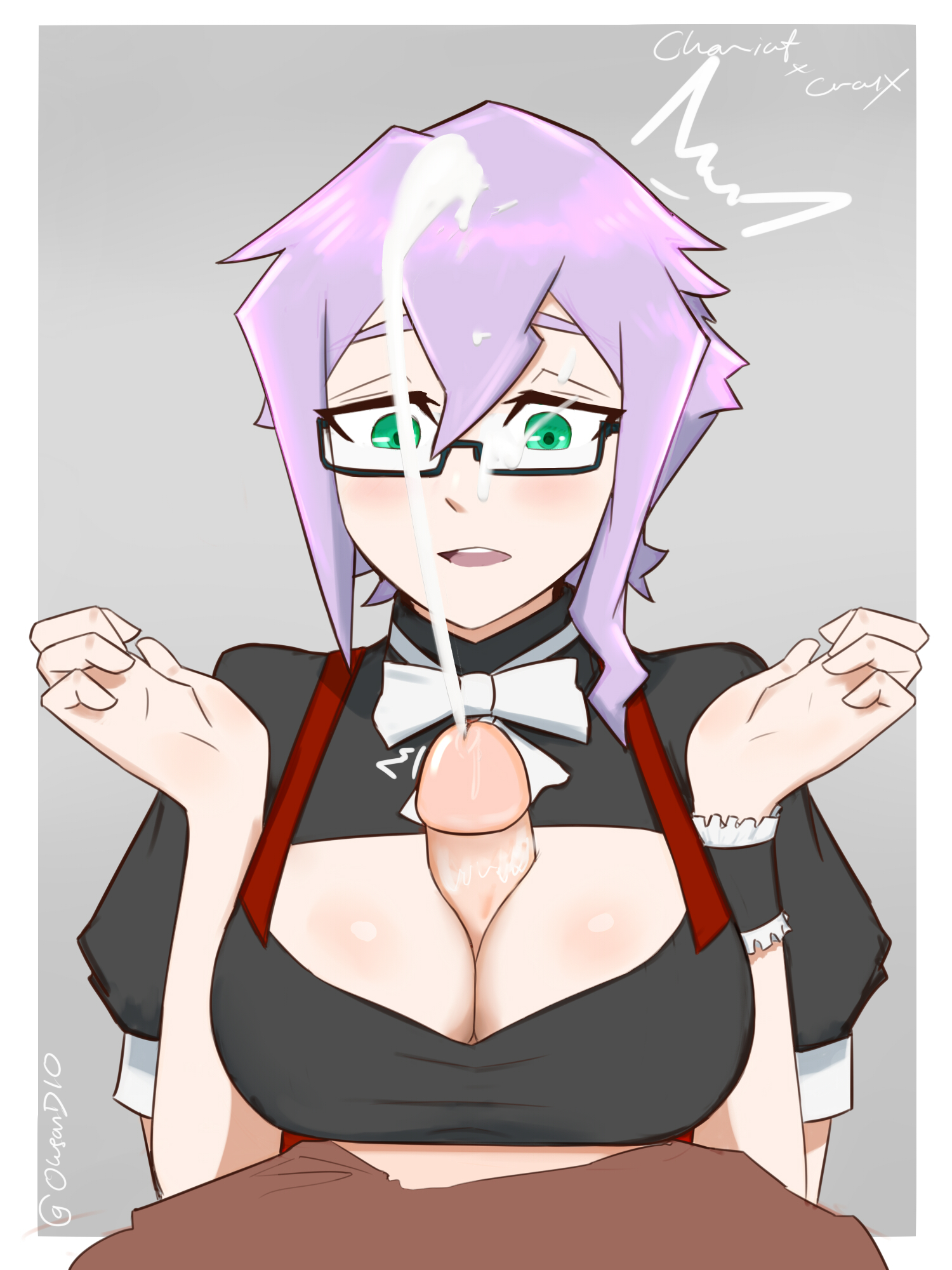 1girls, breasts, croix meridies, cum, ejaculation, ejaculation between breasts, female, glasses, little witch academia, moe grenadier, oksandio, paizuri, paizuri under clothes
