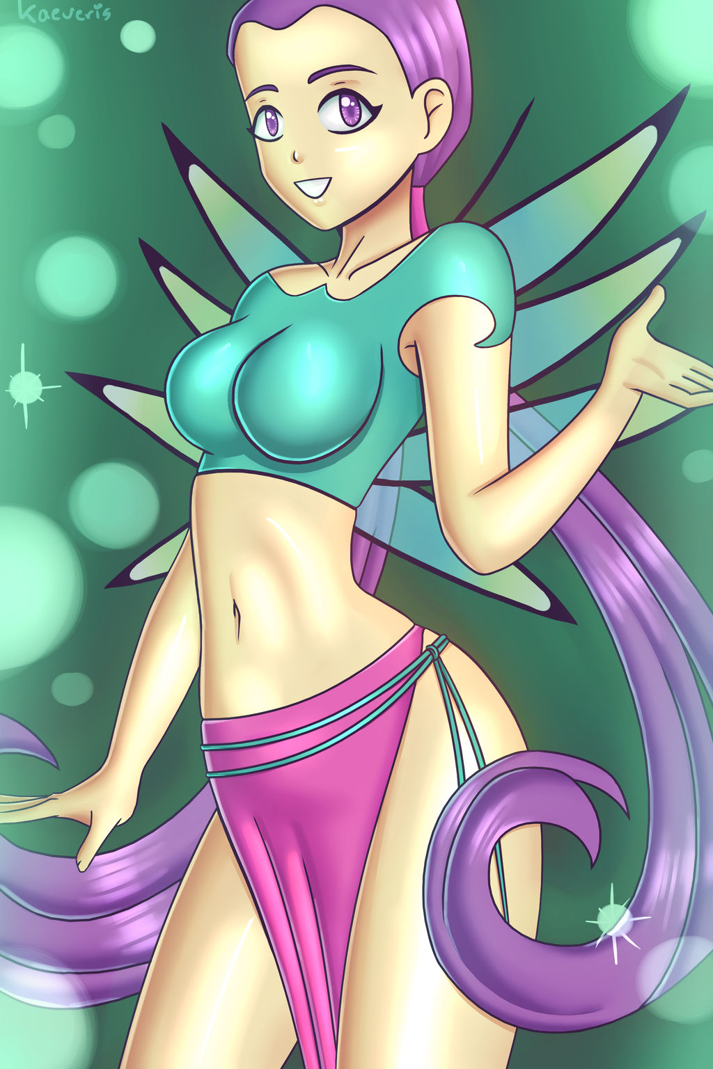 1girls 2020s 2021 5_fingers belly clothing disney eyes fairy fairy_wings female female_focus female_only hair hay_lin jpeg kaeveris large_breasts lens_flare loincloth open_eyes purple_hair shiny_clothes signature smile solo standing teeth thick_thighs voluptuous w.i.t.c.h. wings