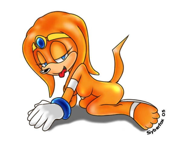 2005 2d all_fours anthro echidna female female_only full_body huge_eyes mobian mobian_(species) mobian_echidna mostly_nude sandals sega side_view solo sonic_(series) sonic_adventure sonic_the_hedgehog_(series) syberfox tagme tiara tikal_the_echidna tongue tongue_out toony white_gloves