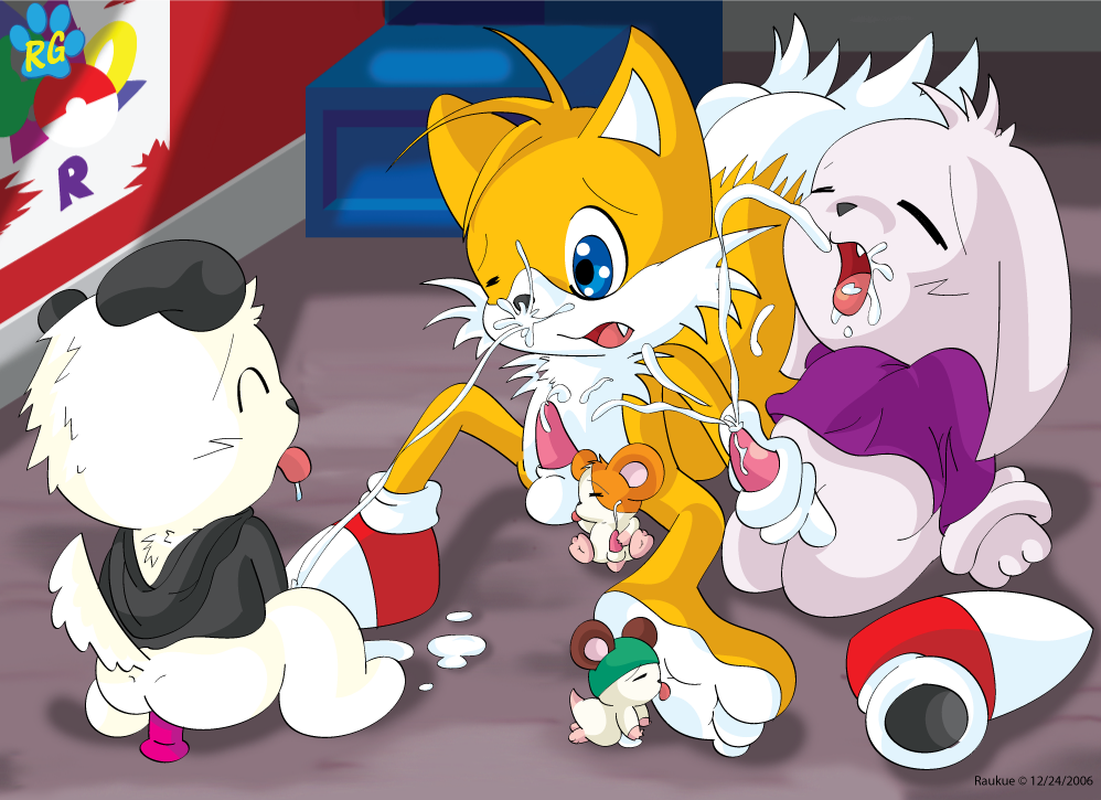 2006 anthro canine cappy_(hamtaro) cave_story clothes cum fox fur hamster hamtaro hamtaro_(series) handjob interspecies king male mammal mimiga multiple_males nude penis raukue sitting size_difference sonic_(series) tails yaoi