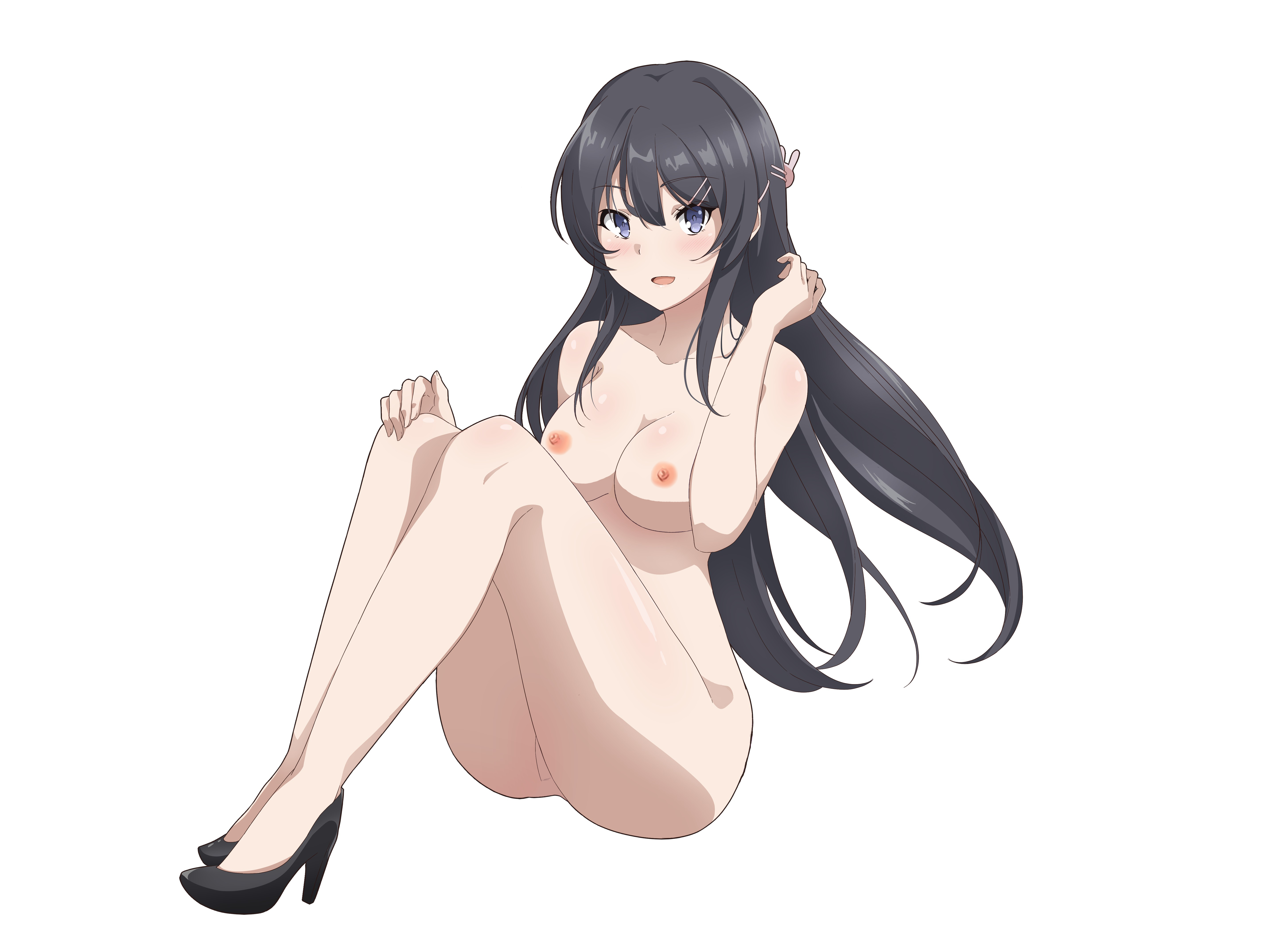 1girls, black hair, breasts, female, medium breasts, midriff, nipples, nude edit, pussy, sakurajima mai, seishun buta yarou wa bunny girl senpai no yume wo minai, thick thighs, tight pussy