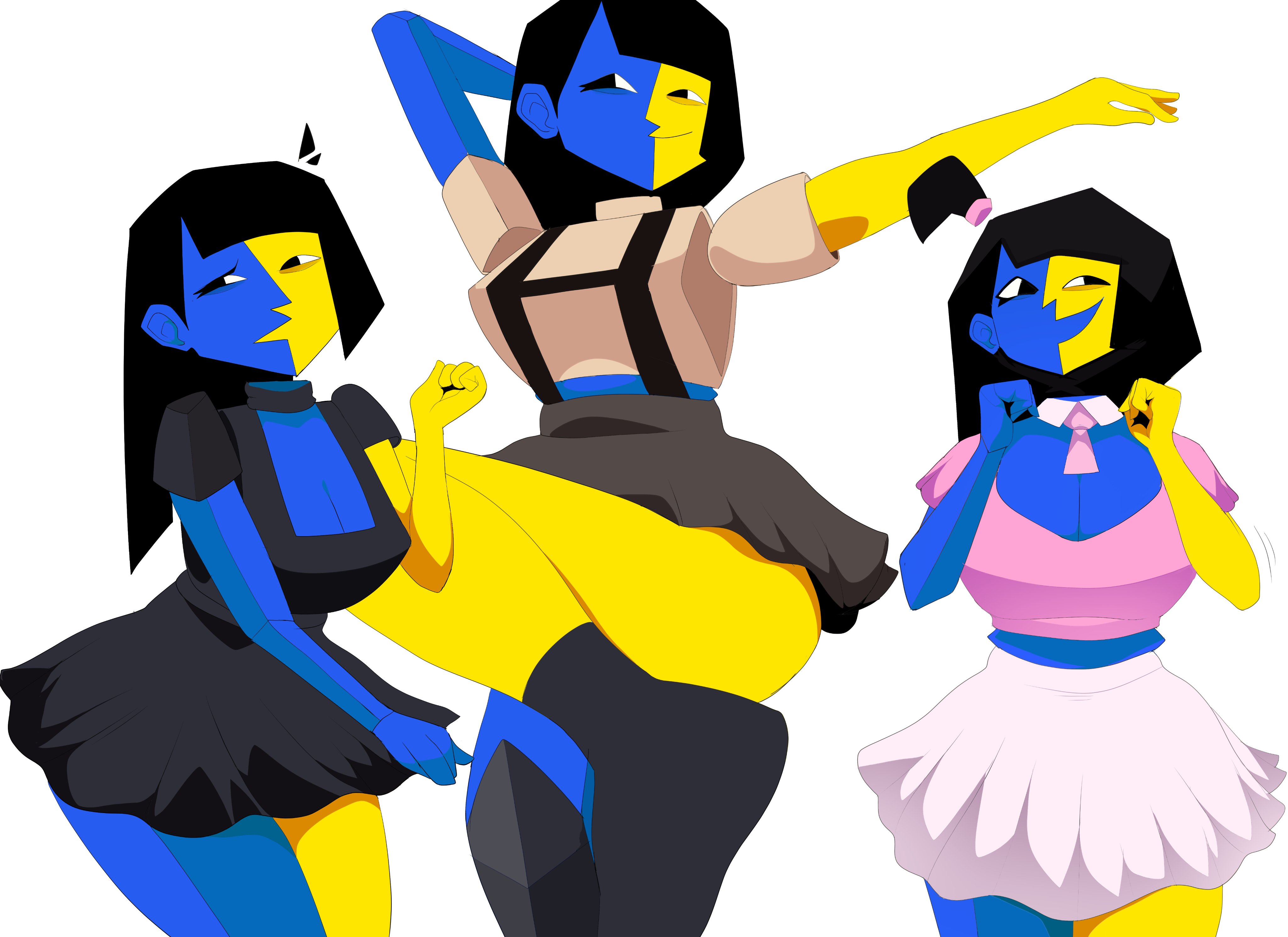 barrybbeesly, black dress, black hair, black skirt, blue skin, dress, ena, ena (series), female, joel g, midriff, newgrounds, peruvian female, pink shirt, skirt, thick, thick thighs, white skirt, yellow skin