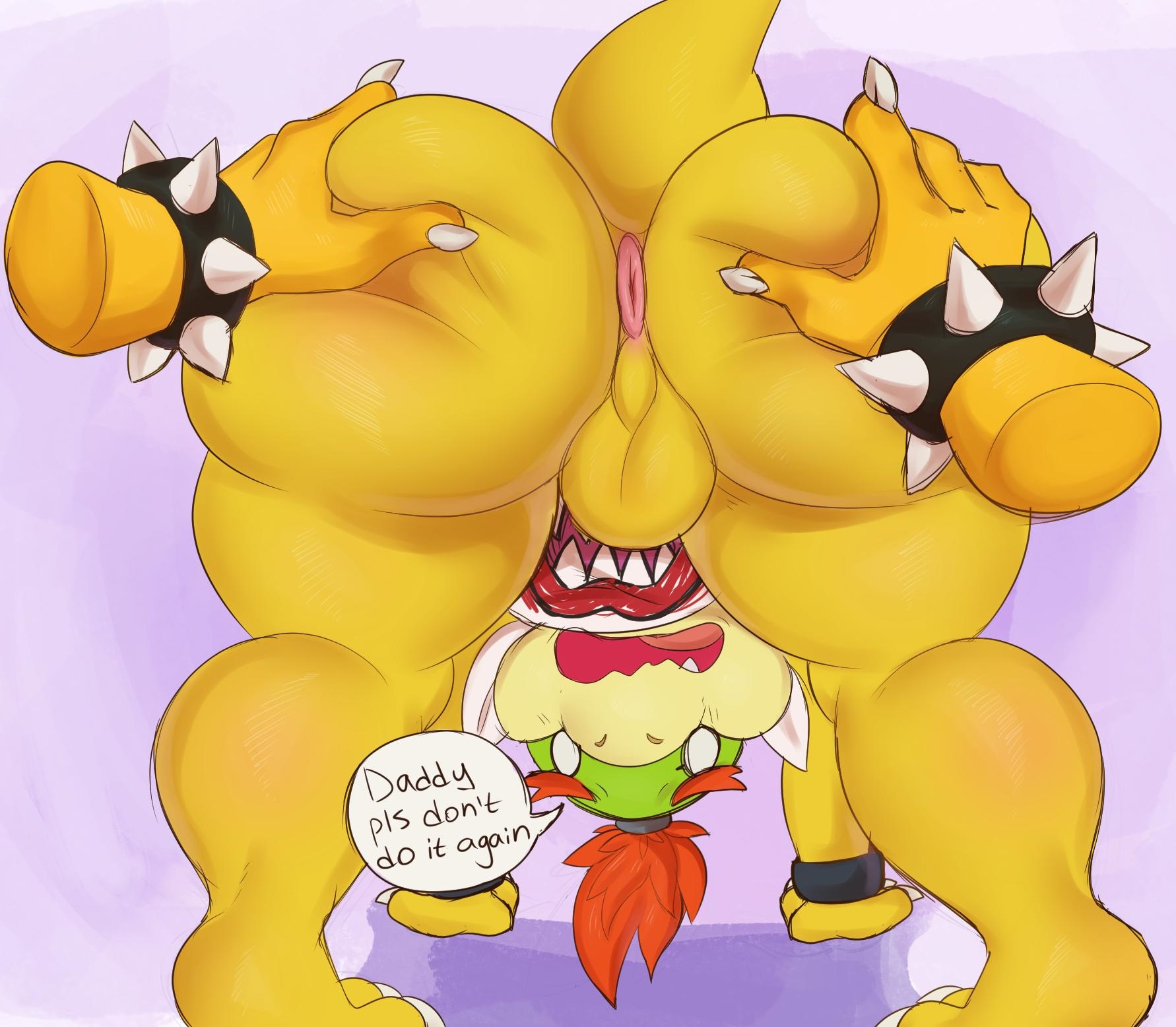 2boys, anthro, anus, ass, ass focus, ass grab, balls, bending over, big ass, bowser, bowser jr., chubby, english text, father, father and son, gay, huge ass, imminent rape, imminent sex, implied rape, incest, male, male only, male/male, malesub, mario (series), multiple boys, multiple males, nintendo, overweight, presenting, simple background, slightly chubby, son, speech bubble, testicles, text, thick thighs, wide hips, worried, worried expression, yaoi