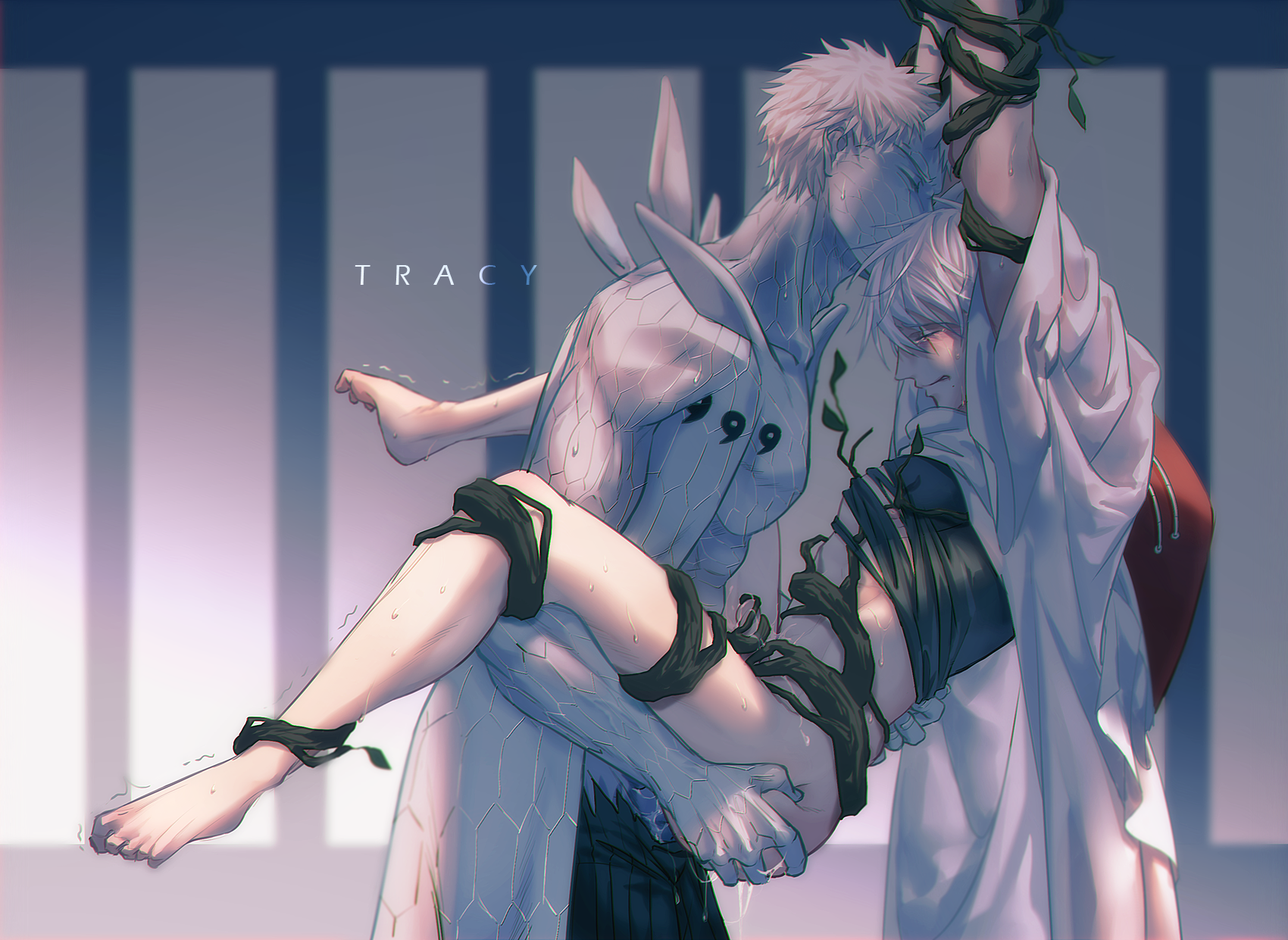 2boys, anal, anal sex, arms up, barefoot, bondage, carrying, clenched teeth, closed eyes, crying, cum, cum inside, dripping, dripping cum, endured face, gay, hat, hatake kakashi, horns, kakashi hatake, light skin, light-skinned male, male, male only, male penetrating, male/male, naruto, naruto (series), naruto shippuden, pale skin, pale-skinned male, penis, robe, roots, scales, sex, shirt, shirt lift, short hair, silver hair, stand and carry position, standing, suspension, tears, uchiha obito, unmasked, white hair, white skin, yaoi