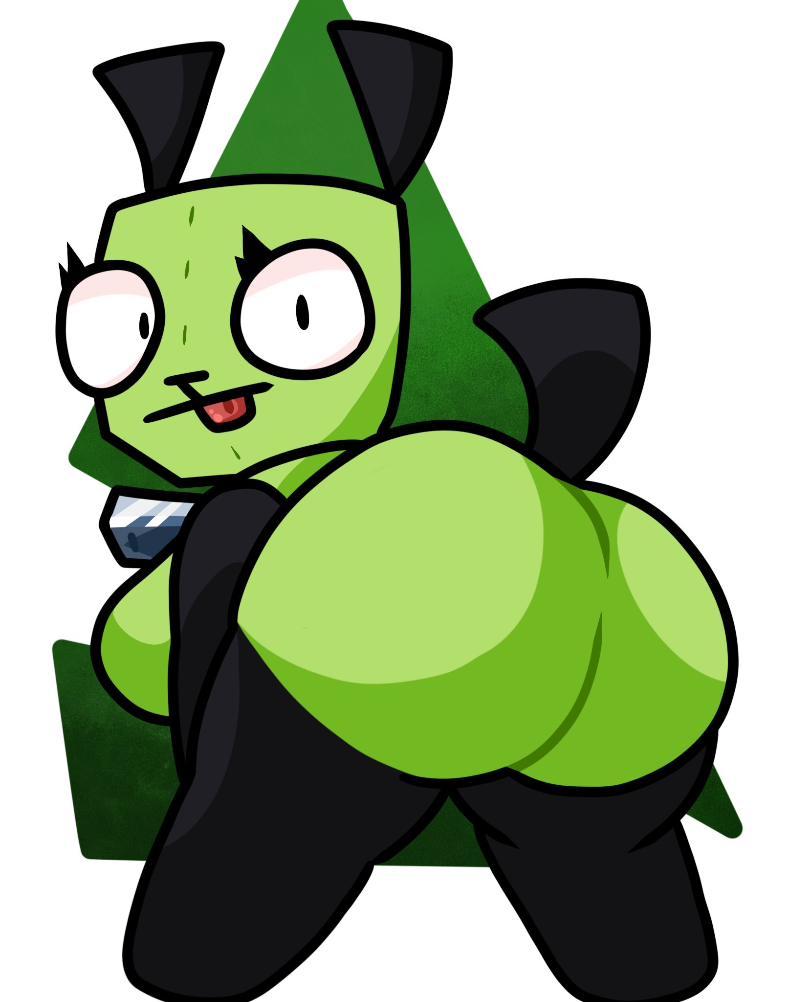 1girls, anthro, ass, big ass, big breasts, big eyes, breasts, bubble ass, bubble butt, cartoony, costume, female, female only, gir (invader zim), green background, green skin, huge ass, invader zim, lewdewott, nickelodeon, rule 63, solo, tagme, tongue, tongue out, white background