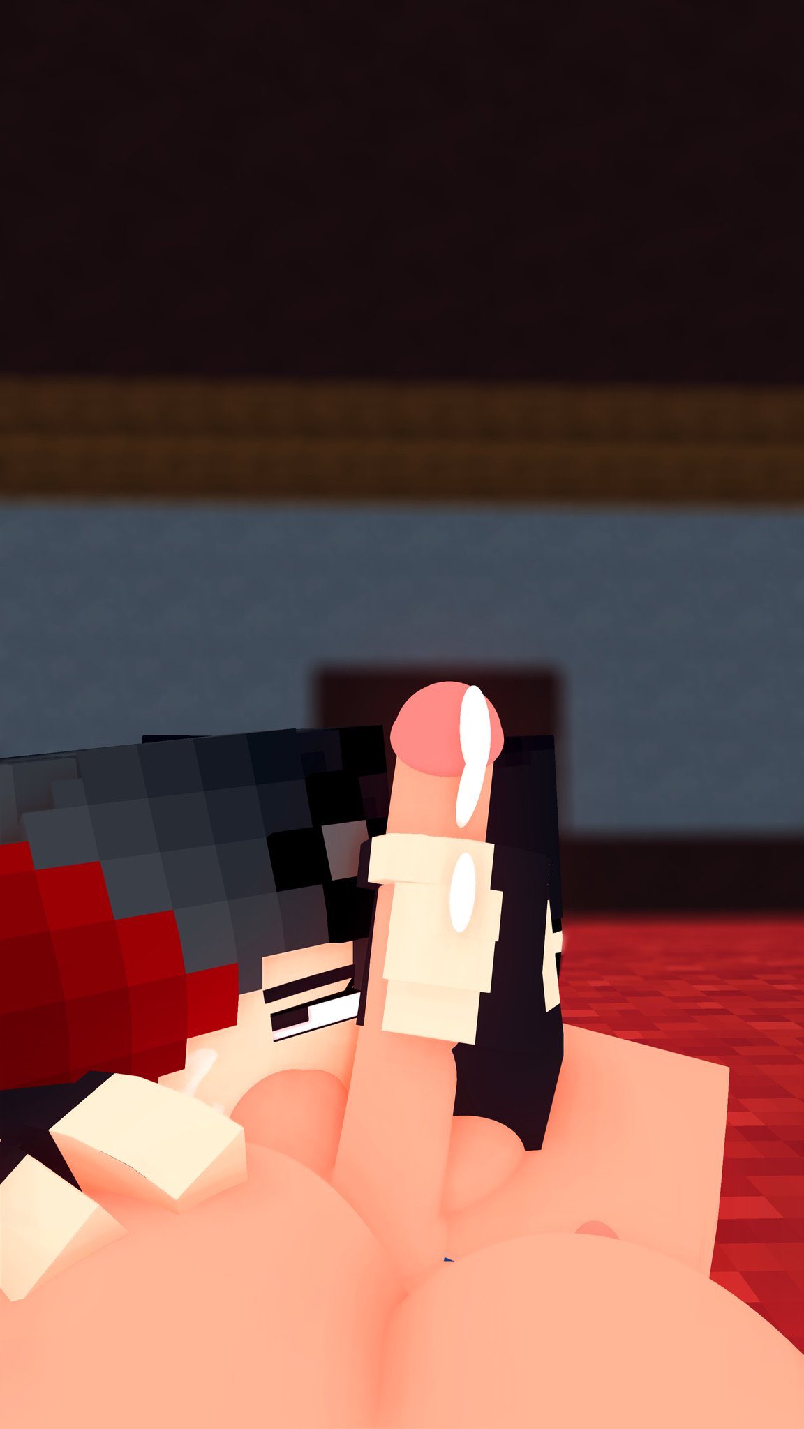1boy, 1girls, 3d, balls, big penis, black and red hair, blonde hair, commission, creampie, ellie walls (odysseyellie), fellatio, female, goth, goth girl, handjob, horny, horny female, human, humanoid, looking at another, looking at partner, looking at penis, looking at viewer, male, male/female, mine-imator, minecraft, multicolored hair, odysseyellie, oral, penis, pov, sex, spiked hairband, sucking balls, tagme