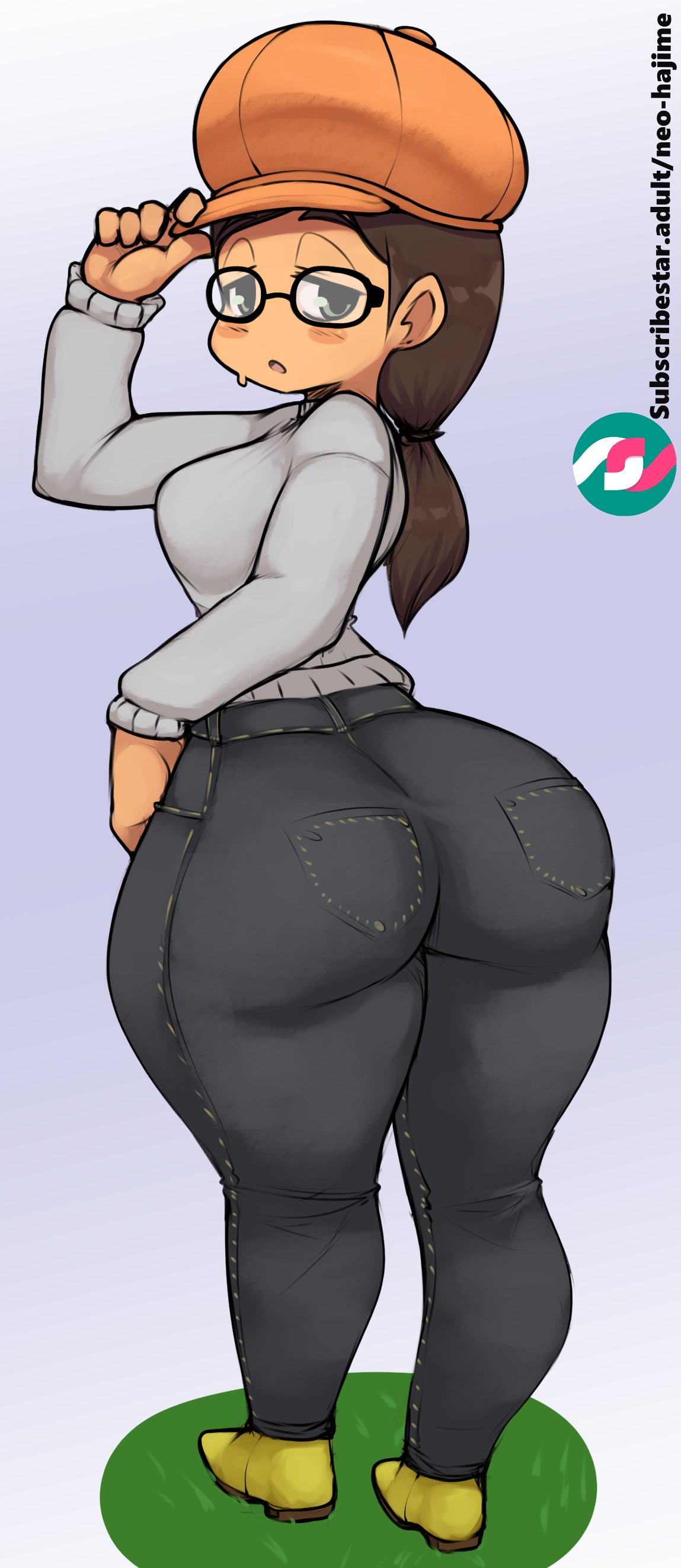 1girls, 2021, animal crossing, ass, big ass, breasts, denim, eye contact, female, fully clothed, jeans, looking at viewer, looking back, neo hajime, nintendo, only player, pants, shortstack, sideboob, thick ass, thick thighs, thighs, tight clothing, tight jeans, tight pants, villager (animal crossing)