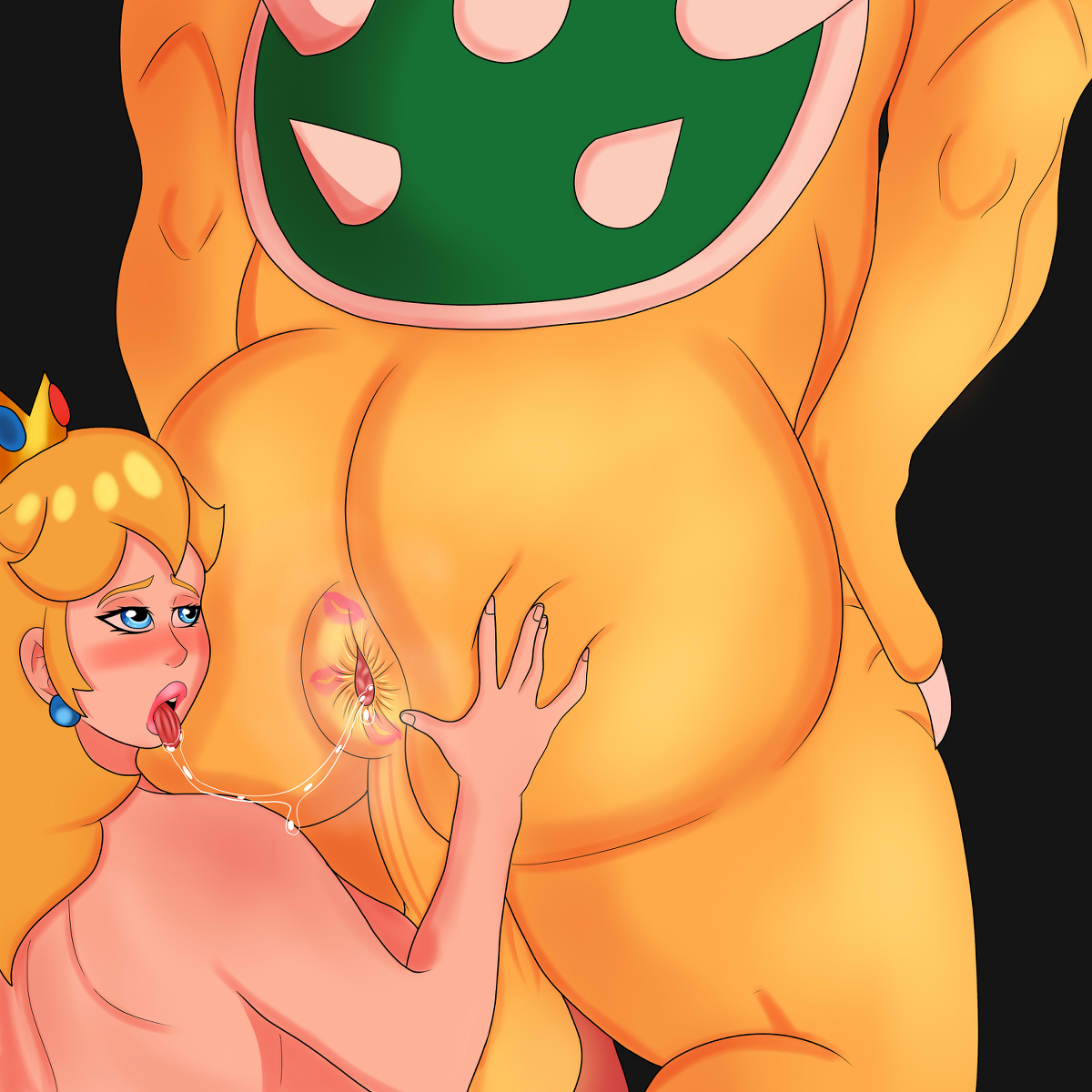 1girls, 1monster, after rimming, anal lips, anilingus, anus, anus worship, ass, ass grab, balls, big anus, big ass, big breasts, big dom small sub, blazein, blonde hair, blue eyes, bowser, breasts, close-up, crown, dangling balls, dangling testicles, female, female rimming male, flaccid, gaping, gaping anus, hips, huge balls, huge breasts, huge cock, interspecies, light skin, light-skinned female, lips, lipstick mark, male, mario (series), musk, nintendo, pale skin, pale-skinned female, penis, perky breasts, plump lips, princess peach, rimming, sagging balls, saliva, saliva trail, sideboob, simple background, smell, steam, swollen anus, taint, testicles, thick thighs, thighs, tongue, tongue out, unseen male face, yellow skin
