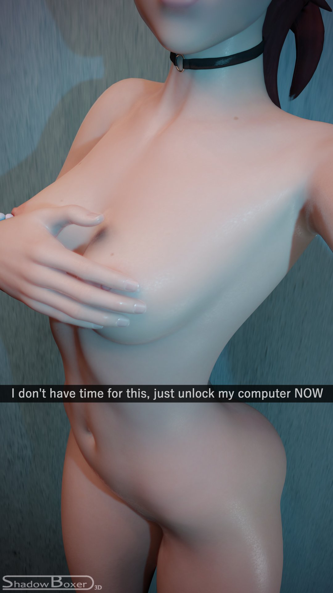 1girls, 3d, areolae, big breasts, blender, breasts, completely nude, d.va, female, female only, large breasts, nipples, nude, overwatch, selfie, shadowboxer, text