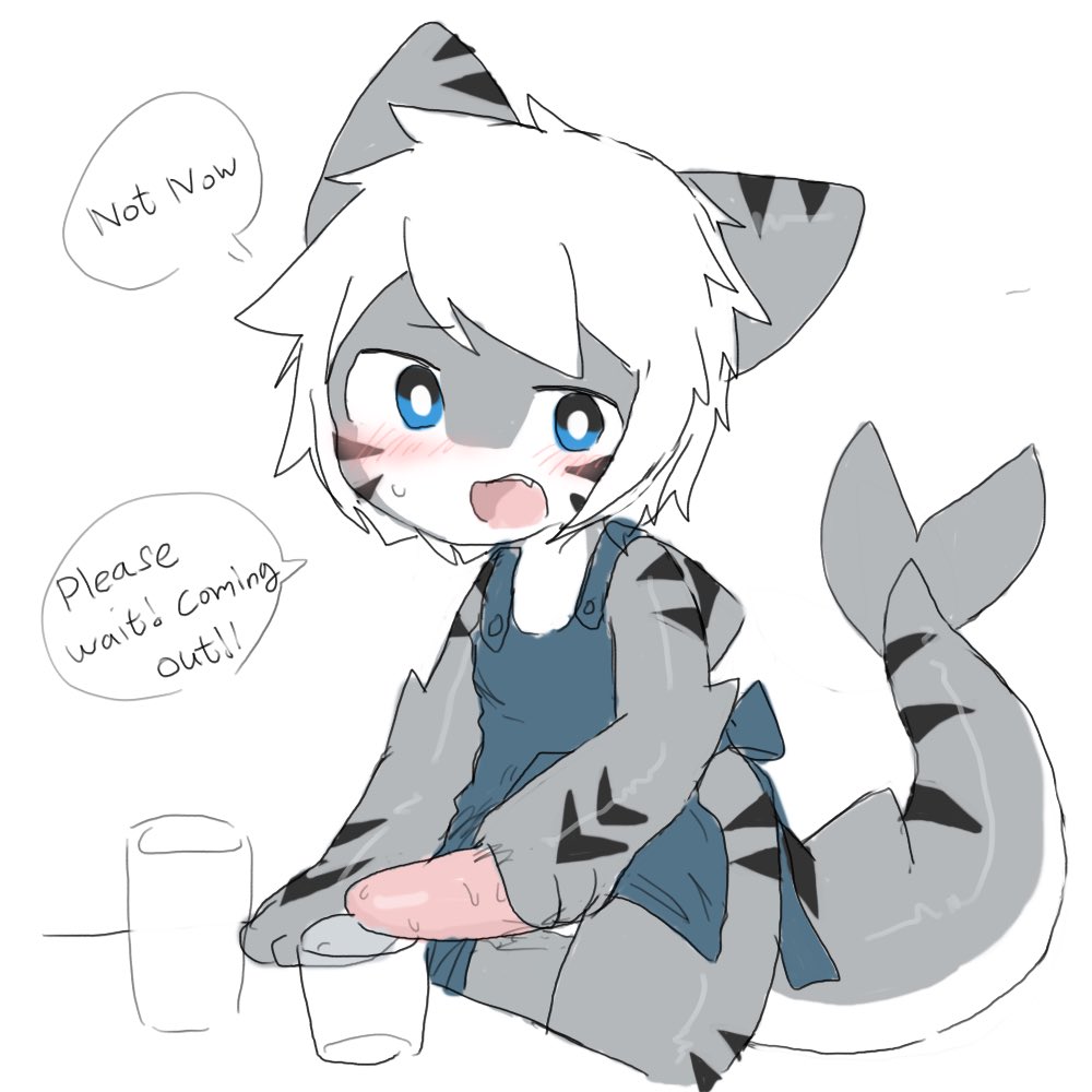 1:1 apron barista blush changed_(video_game) changed_fan_artist changedtiger male male_only masturbation penis shark_(changed) solo speech_bubble tail talking_to_viewer text tiger_shark tiger_shark_(changed) touching_penis