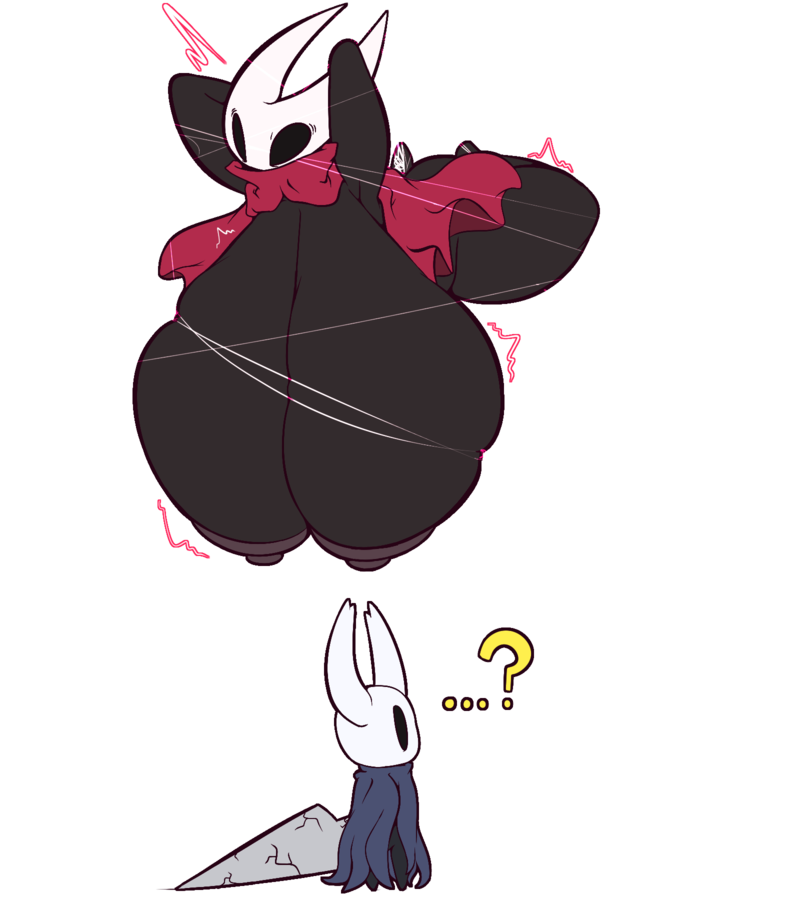 big breasts, big nipples, bound, breasts, cape, cloak, eyebrowless, female, hanging breasts, hollow knight, hornet (hollow knight), huge breasts, lightningfire12, no artist signature, red cape, siblings, solid eyes, the knight (hollow knight), tied up