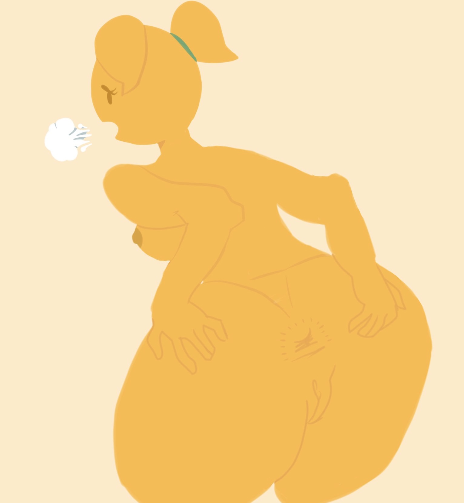 anthro, anus, anus peek, ass, ass focus, bent over, emoji, emoji (race), emoji bitch, emojifam (sssir8), female, female focus, female only, from behind, humanoid, mob face, no outlines, presenting hindquarters, pussy, spread anus, thick thighs, twintails, yellow body