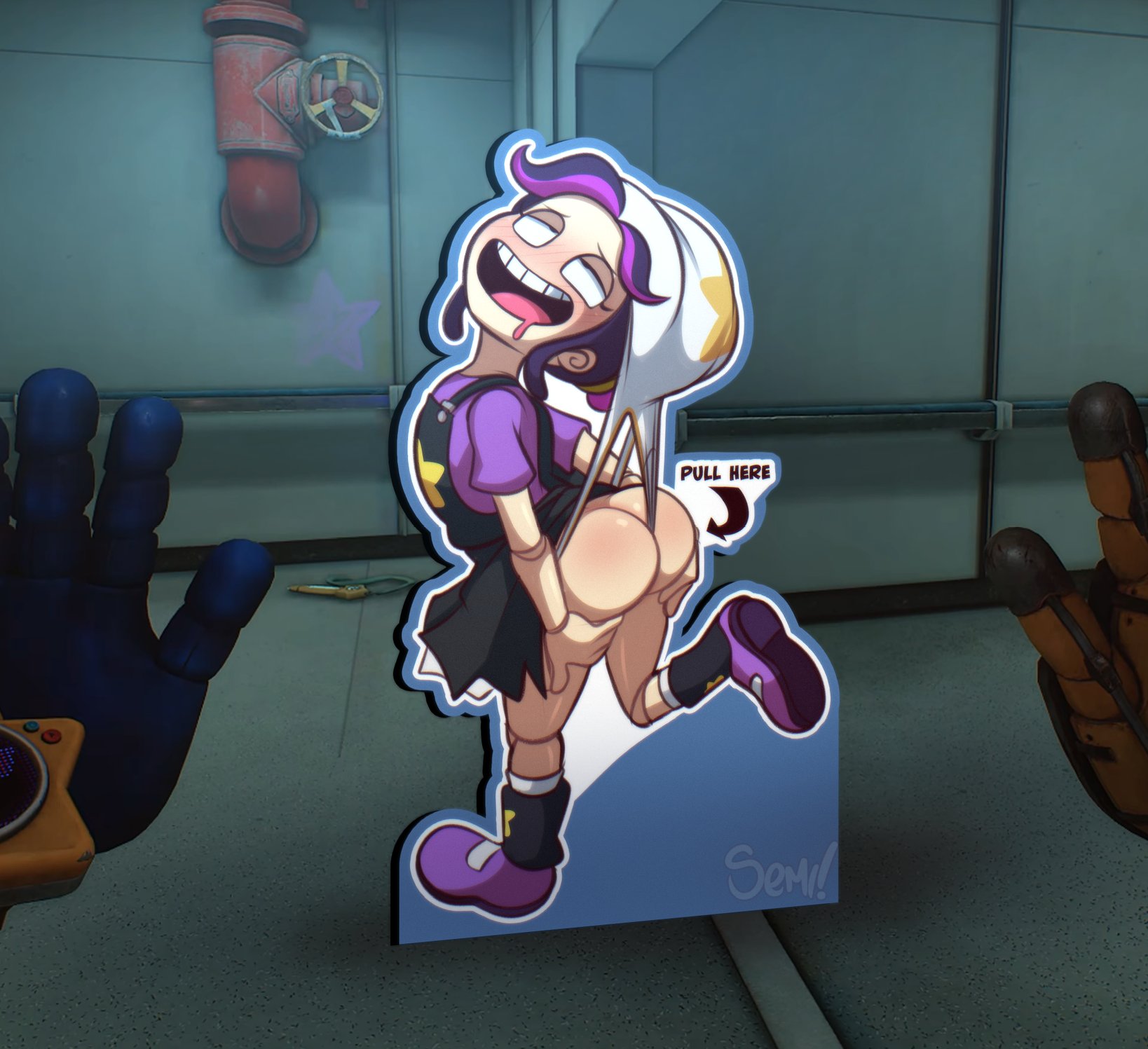 1girls, 2026, 2026s, 2d, 2d (artwork), 2d artwork, alternate ass size, animate inanimate, ass, ass focus, atomic wedgie, back, back view, big ass, big butt, big thighs, black dress, black eyes, bottom heavy, braid, braided hair, braided ponytail, braids, bubble ass, bubble butt, bun hair, butt focus, curvy, curvy female, curvy figure, digital art, digital drawing, digital drawing (artwork), digital media, digital media (artwork), digital painting, digital painting (artwork), doll, doll girl, drool, drool string, drooling, eyelashes, eyes rolled back, eyes rolling back, female, female focus, full body, fully clothed, fully clothed female, giving wedgie, grabbing, hair, hair bun, hairbun, half-closed eyes, high-angle view, humanoid, humanoid female, inanimate animate, large ass, large butt, large thighs, leg warmers, legwarmers, lily lovebraids, living toy, long hair, long purple hair, looking back, mascot horror, mob entertainment, mob games, multicolored hair, noseless, not furry, overall dress, overall skirt, overalls, panties, ponytail, ponytail (hair), ponytail female, poppy playtime, poppy playtime (chapter 5), pulled by self, pulling, pulling clothing, pulling panties, purple hair, purple shirt, purple shoes, rolled back eyes, rolling eyes, semidraws, smile, smiling, smiling at viewer, star, star (symbol), thick, thick ass, thick butt, thick hips, thick legs, thick thighs, top view, video games, warmers, wedged panties, wedgie, wedgie fetish, wedgied female, white panties, wide hips