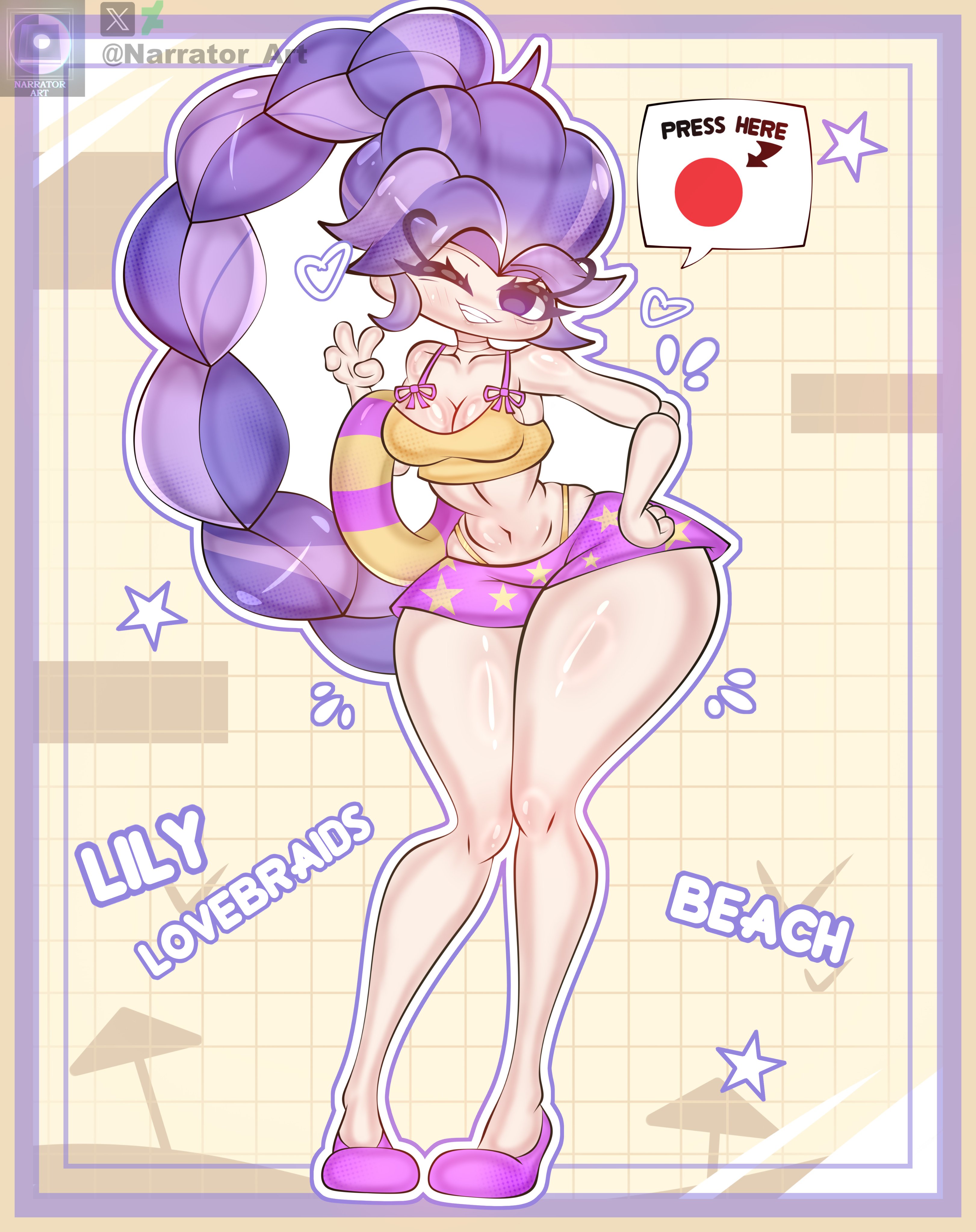 1female, 1girls, 2026, 2026s, 2d, 2d (artwork), 2d artwork, alternate ass size, alternate body type, alternate breast size, alternate costume, animate inanimate, big ass, big breasts, big butt, big thighs, black eyes, bottom heavy, braid, braided hair, braided ponytail, breasts, curvy, curvy female, curvy figure, digital art, digital drawing, digital drawing (artwork), digital media, digital media (artwork), digital painting, digital painting (artwork), doll, doll girl, doll joints, english, english dialogue, english text, eyelashes, female, female focus, floatie, fully clothed, hair, hand on hip, hourglass figure, hourglass figured female, huge ass, huge butt, huge hips, huge thighs, humanoid, humanoid female, inanimate animate, large ass, large butt, large hips, large thighs, lily lovebraids, living toy, long hair, long legs, long purple hair, looking at viewer, mascot horror, mob entertainment, mob games, narrator art, noseless, not furry, pool toy, poppy playtime, poppy playtime (chapter 5), purple hair, removing clothing, smile, smiling, smiling at viewer, solo, solo female, solo focus, standing, swimming trunks, swimsuit, swimwear, thong, thong bikini, thong panties, thong straps, thong underwear, trunks, underwear, undressing, video games, wide hips, wink, winking, winking at viewer, winking eye