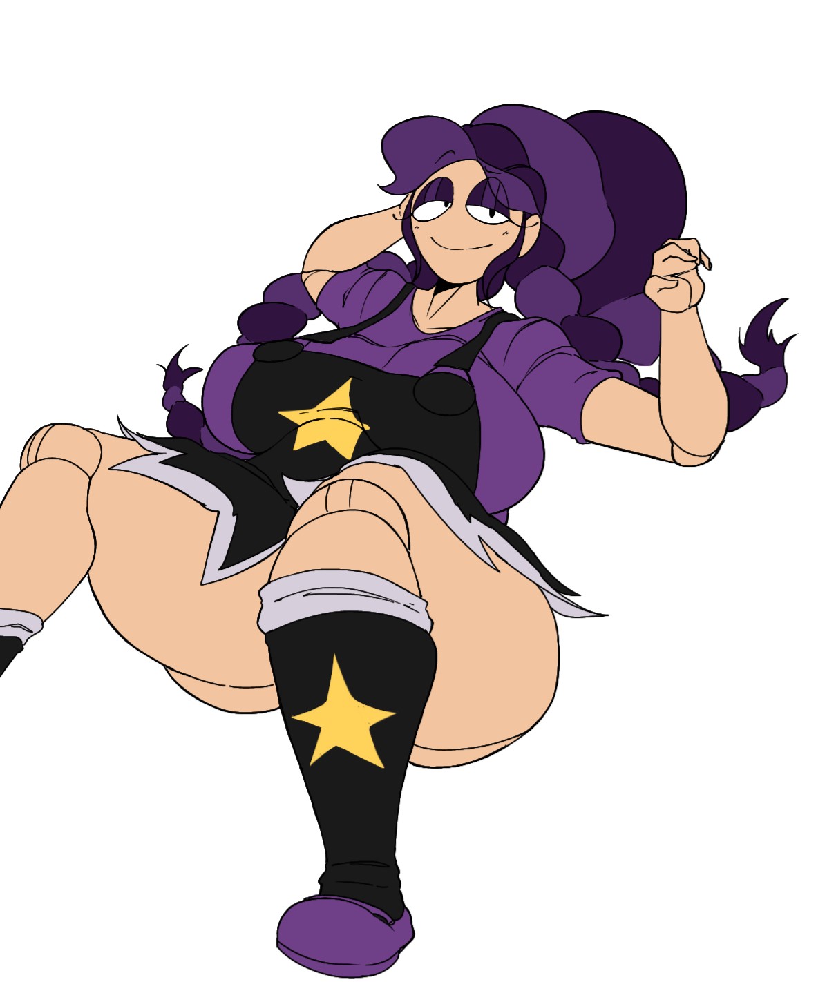 1girls, 2026, 2026s, 2d, 2d (artwork), 2d artwork, alternate ass size, alternate body type, alternate breast size, animate inanimate, big ass, big breasts, big butt, big thighs, bimbo, bimbofication, black dress, black eyes, braid, braided hair, braided ponytail, braids, breasts, curvy, curvy female, curvy figure, digital art, digital drawing, digital drawing (artwork), digital media, digital media (artwork), digital painting, digital painting (artwork), doll, doll girl, doll joints, eyes half open, female, female focus, female only, fully clothed, fully clothed female, hair, half-closed eyes, huge breasts, humanoid, humanoid female, hyper, hyper breasts, inanimate animate, large ass, large breasts, large butt, large thighs, laying down, laying on back, leg warmers, legwarmers, lily lovebraids, living toy, long hair, long purple hair, mascot horror, mob entertainment, mob games, noseless, not furry, overall dress, overall skirt, overalls, ponytail, ponytail (hair), ponytail female, poppy playtime, poppy playtime (chapter 5), purple hair, purple shirt, purple shoes, sagging breasts, saggy breasts, smile, smiling, smug, smug expression, smug face, smug grin, smug smile, star, star (symbol), theimmortalguy, thick, thick ass, thick butt, thick hips, thick legs, thick thighs, video games, warmers, wide hips