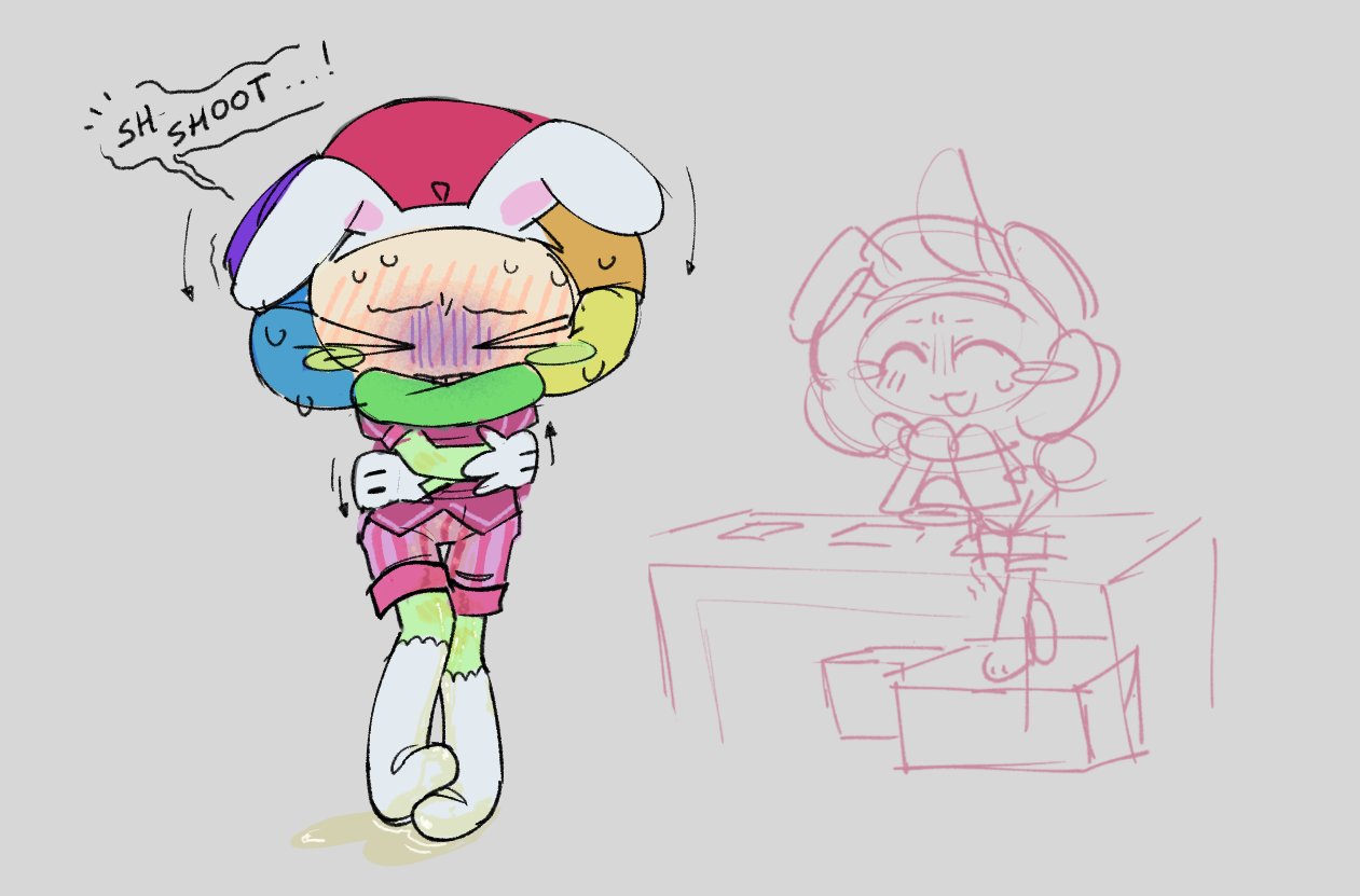 blushing, bunny ears, bunny tail, dandy (dandy's world), dandy's world, easter dandy, embarrassed, gloves, hugging self, kneehighs, omorashi, pee puddle, peeing, peeing self, roblox, shorts, socks, solo, squirming, st0neyp0nie, stoneypone, sweating, wetting, wetting self