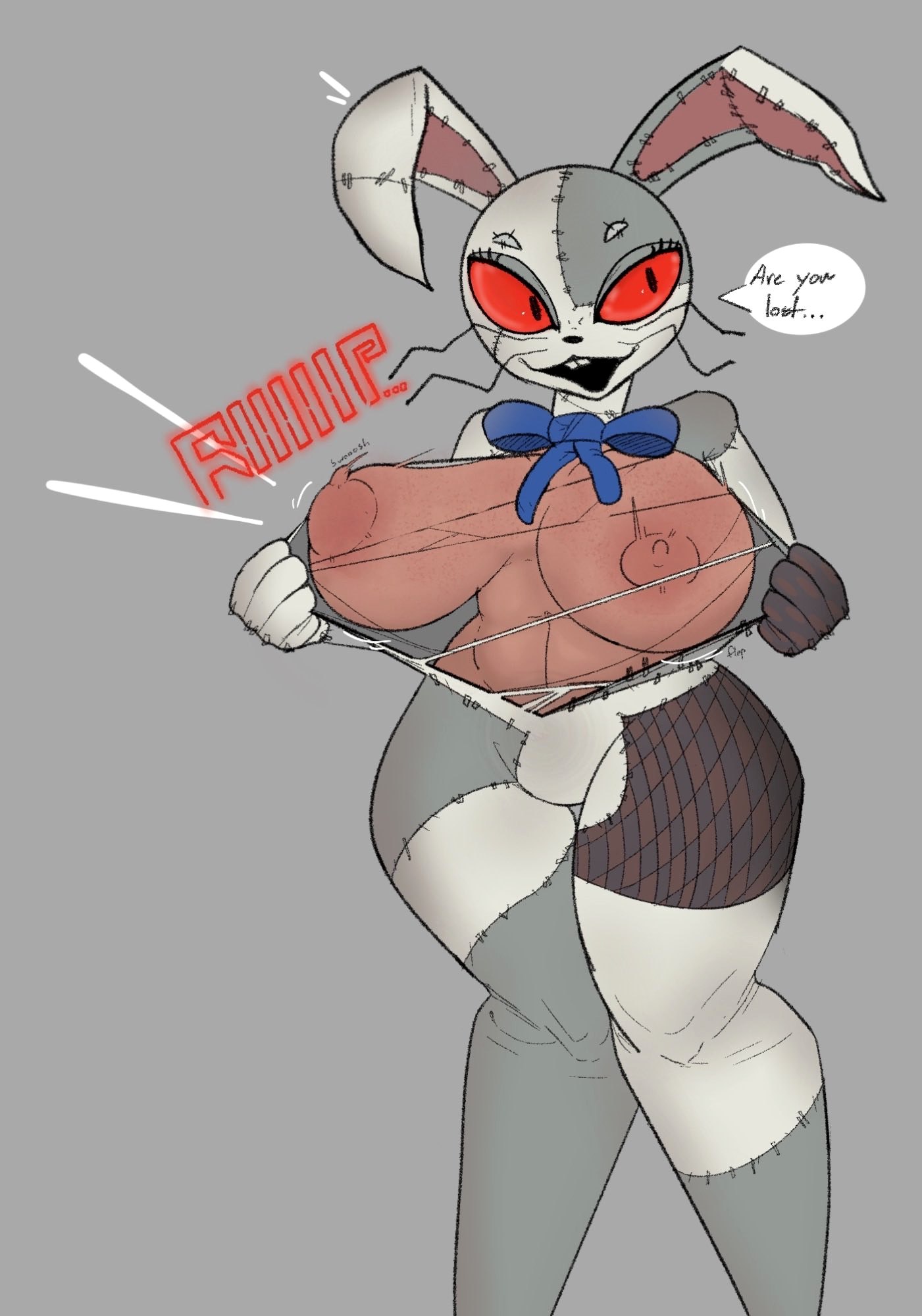 1girls, 2026, alternate version available, big breasts, bouncing breasts, breasts, bunny girl, bunnysuit, bursting breasts, dark skin, dark-skinned female, dialogue, exposed breasts, female, female only, five nights at freddy's, five nights at freddy's: security breach, huge breasts, large breasts, nipples, ripped clothes, ripping bodysuit, ripping clothing, solo, susoutflamingo, thick thighs, vanny (fnaf)