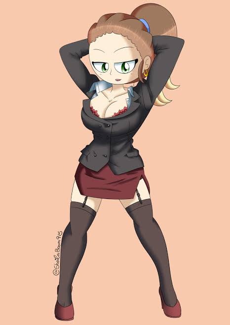 1girls big_breasts blonde_hair brown_hair fhs fhsz3r0 fnafhs fnafhs_z3ro green_eyes maestra_(fnafhs) milf miss_margarita_(fnafhs) ponytail sole_female teacher two_tone_hair