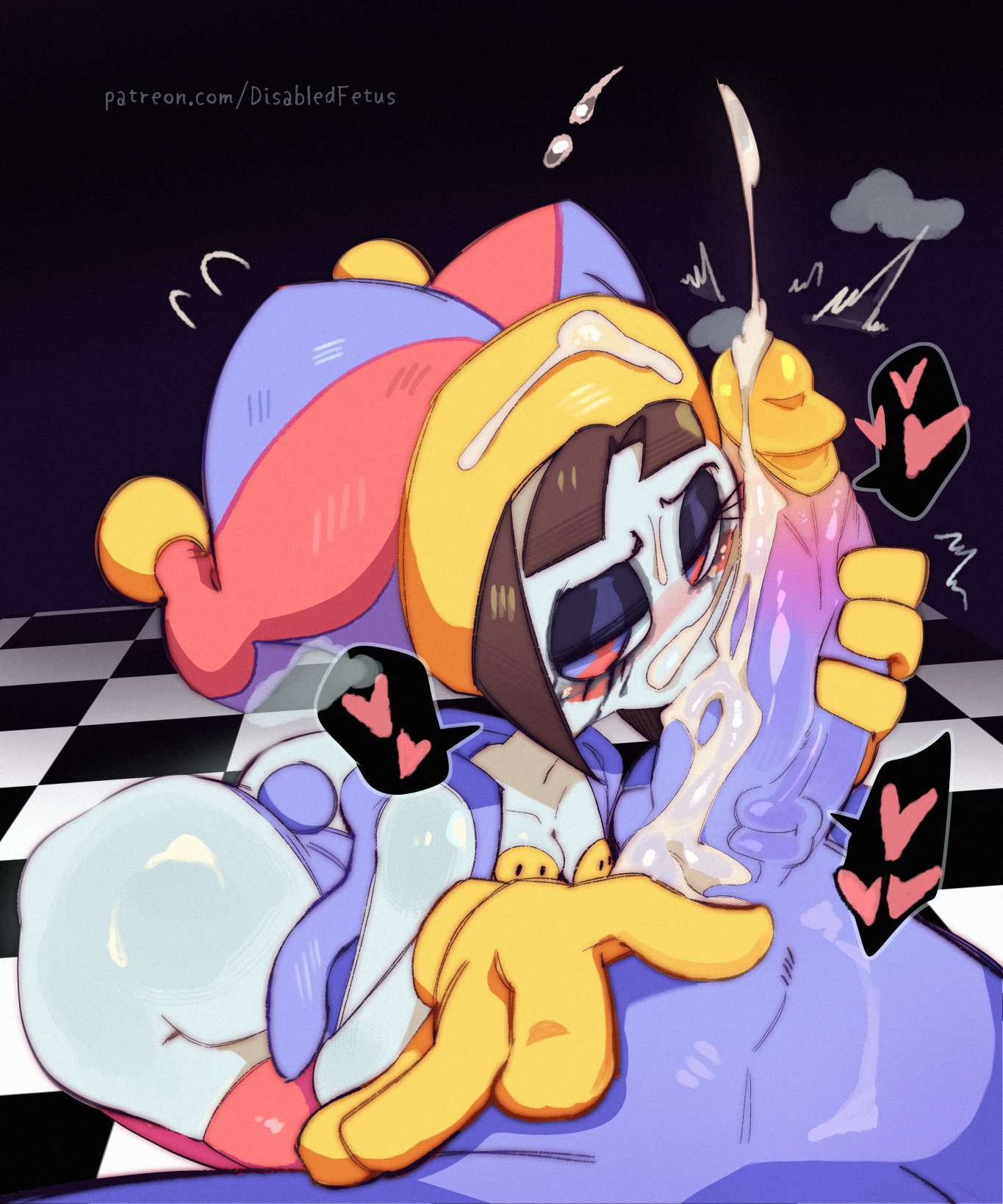 1boy, 1girls, 2026, 2d, 2d (artwork), 2d artwork, ass, bare arms, bare breasts, bare legs, bare shoulders, bare thighs, bedroom eyes, big ass, big butt, big cock, big penis, blue eyes, blush, blushing, blushing female, bottom heavy, breasts out, brown hair, bubble ass, bubble butt, bunny girl, bunny tail, bunnysuit, butt, clothed, clothed female, clothed female nude male, clothing, cum, cum on body, cum on penis, cumshot, curvaceous, curvaceous female, curvaceous figure, curvy, curvy body, curvy female, curvy figure, curvy hips, disabledfetus, ejaculation, erect penis, erection, fake animal tail, fellatio, female, female focus, glitch productions, gloves, hi res, highres, jax (the amazing digital circus), jester, jester cap, jester girl, jester hat, kiss, kissing, kissing penis, large ass, large butt, leggings, legwear, leotard, looking at viewer, male, male pov, male/female, multicolored eyes, naked, naked female, nude, nude male, nudity, oral, orgasm, pasties, petite, pomni (the amazing digital circus), pov, pov male, purple body, purple skin, red eyes, revealing clothes, round ass, round butt, sex, short hair, skimpy, skimpy clothes, small breasts, stockings, straight, straight sex, tail, the amazing digital circus, thick, thick ass, thick hips, thick legs, thick penis, thick thighs, thigh highs, thighhighs, thighs, two-tone eyes, vein, veiny penis, voluptuous, voluptuous female, white body, white skin, wide hips