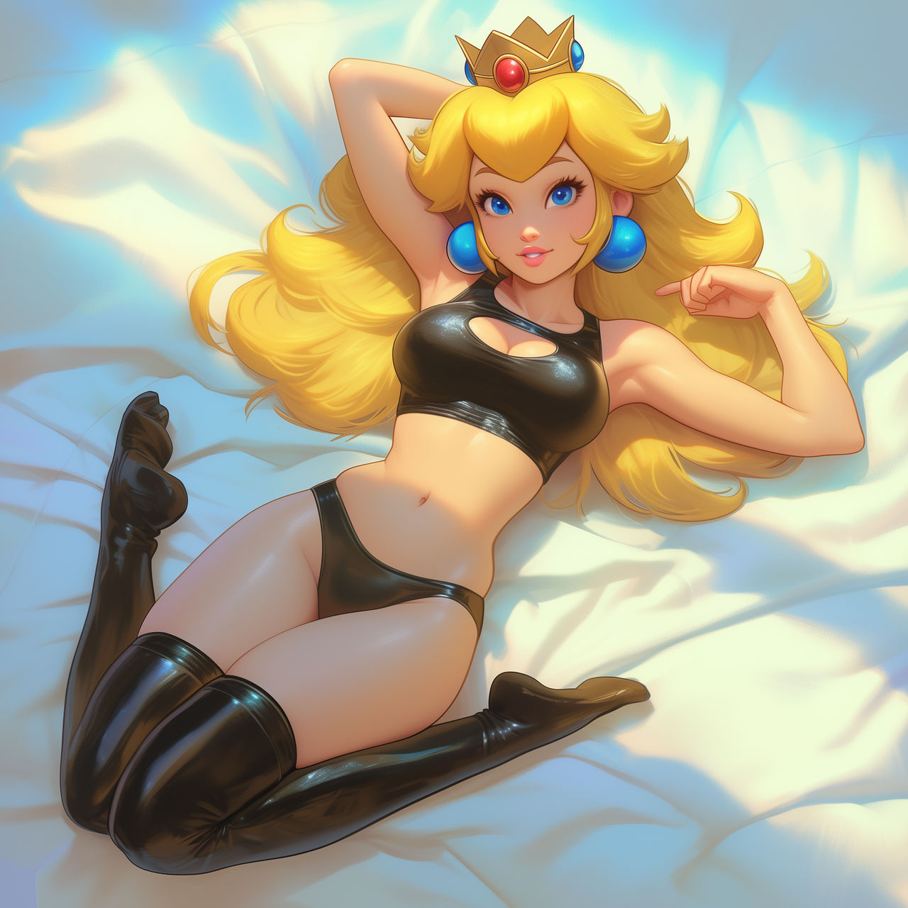 ai generated, black panties, blonde hair, female, mario (series), nintendo, princess peach