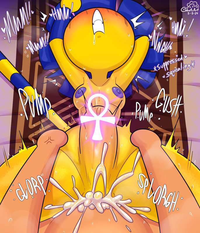 1boy 1girls animal_crossing ankha ankha_(animal_crossing) catgirl cobatsart comic comic_page confessing_to_ankha_comic cum cum_in_pussy cum_inside egyptian female furry male missionary missionary_position nintendo pleasure_face pyramid sex shortstack tail yellow_body