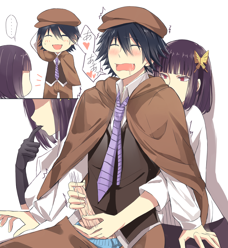 1boy 1boy1girl 1girls akiko_yosano black_hair bungo_stray_dogs handjob purple_hair ranpo_edogawa