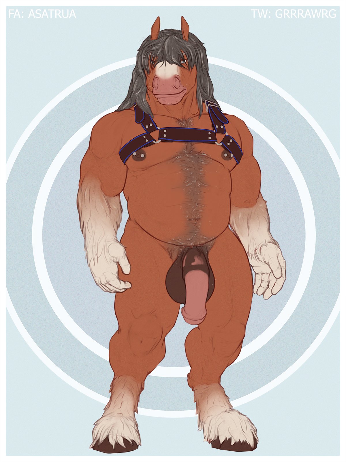 2024 abs animal_genitalia animal_penis anthro arm_hair asatrua balls belly belly_hair biceps big_penis body_hair chest_hair equid equine equine_genitalia equine_penis forearm_hair forearms genitals grey_hair hair hair_over_eyes happy_trail hi_res hooves horse looking_at_viewer male mammal manly musclegut muscular navel nipple_piercing nipples nude pecs penis piercing pubes simple_background solo standing triceps