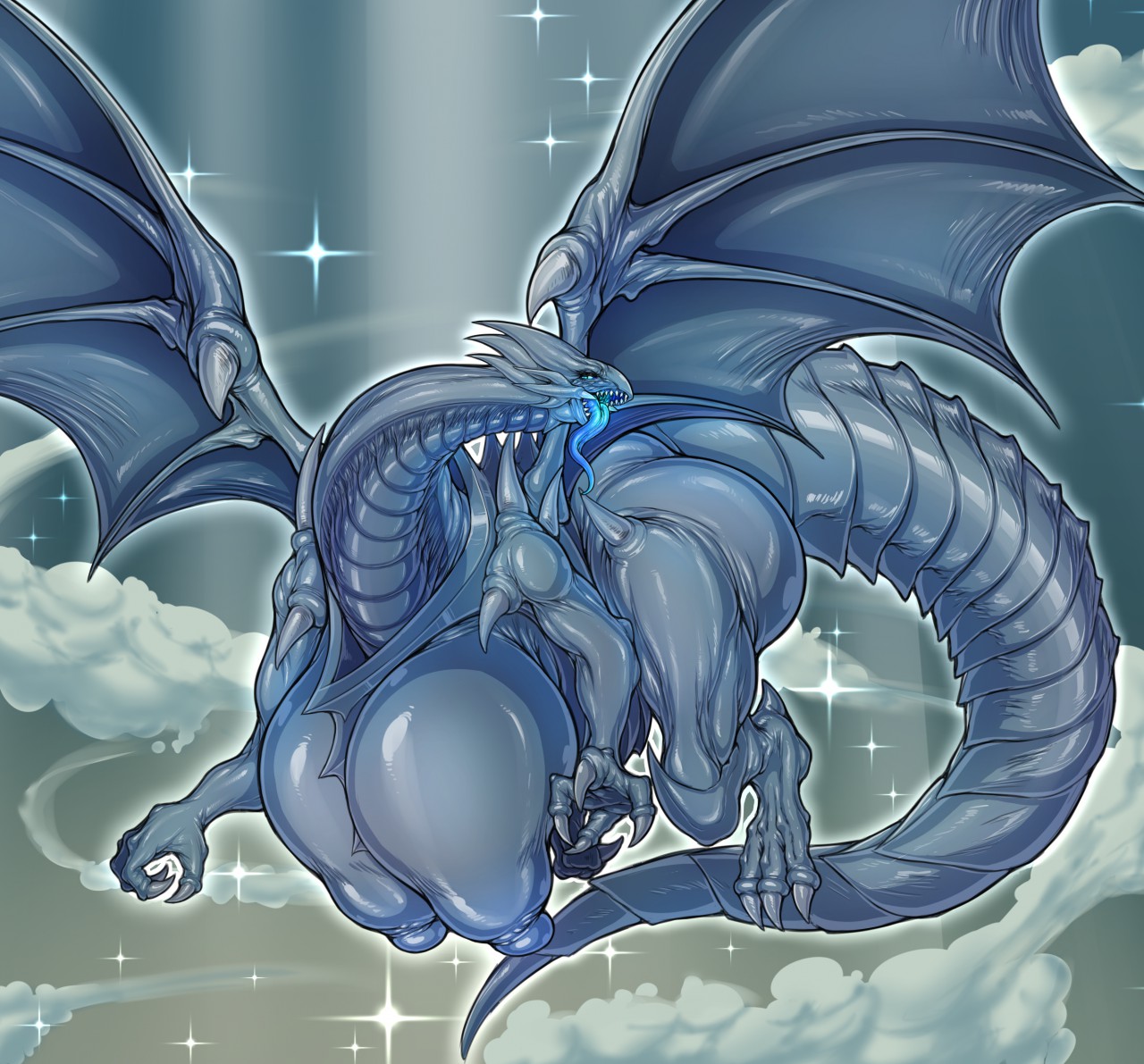 absurd res, big breasts, blue tongue, blue-eyes white dragon, breasts, busty feral, claws, digital media (artwork), dragon, dryadex, female, feral, hi res, huge breasts, hyper, hyper breasts, konami, long tail, membrane (anatomy), membranous wings, nipples, scalie, tongue, tongue out, wings, yu-gi-oh, yu-gi-oh!